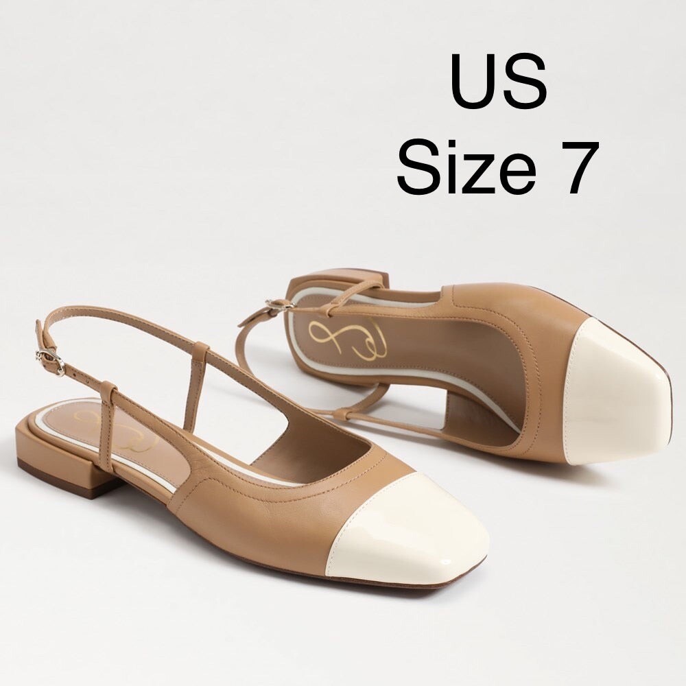 New Sam Edelman Kara Tan/Porcelain White Slingback Flats I7672M1900 US 7 Medium