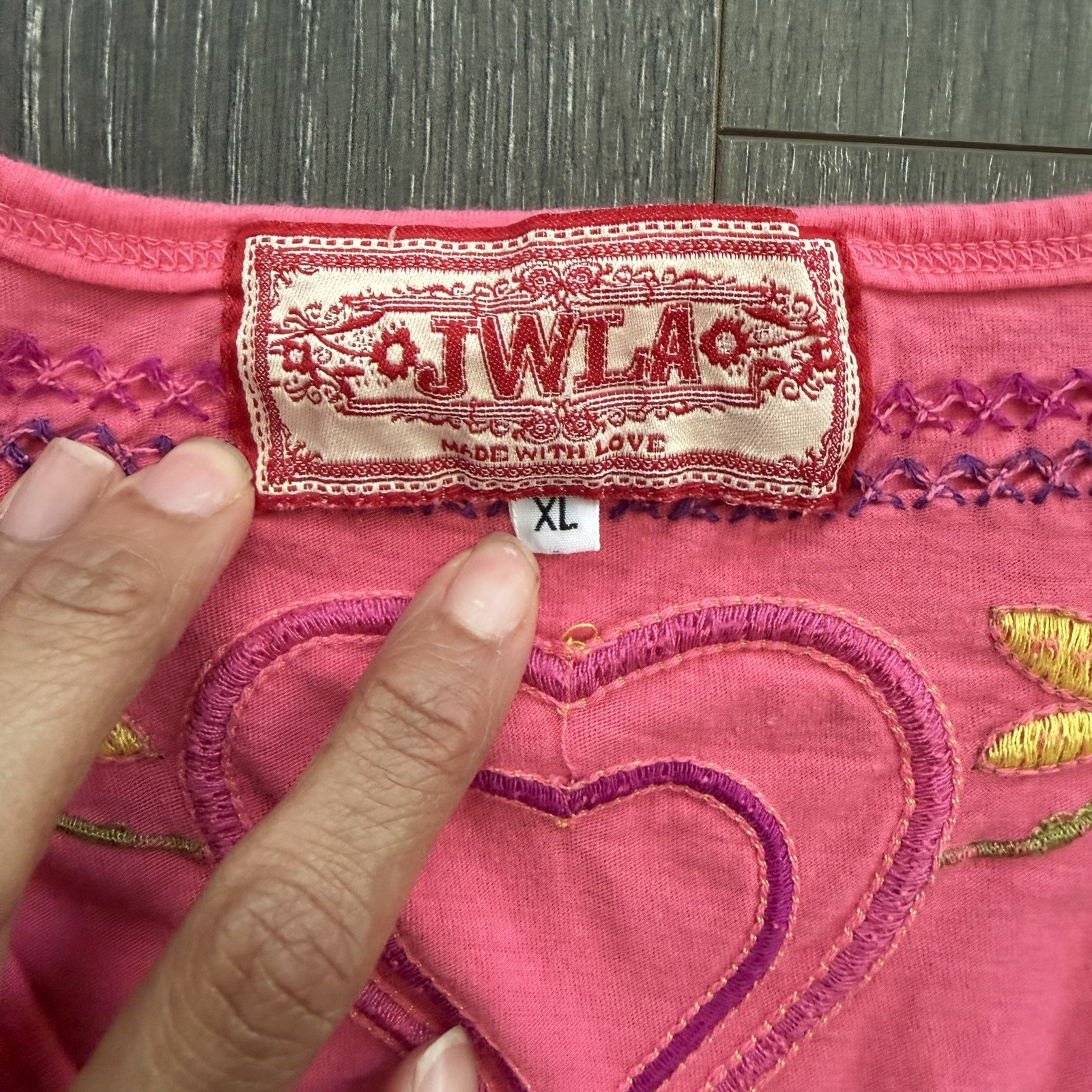 Johnny Was JWLA Dress Pink Embroidered Butterfly Floral Boho Fairy Retro Sz XL