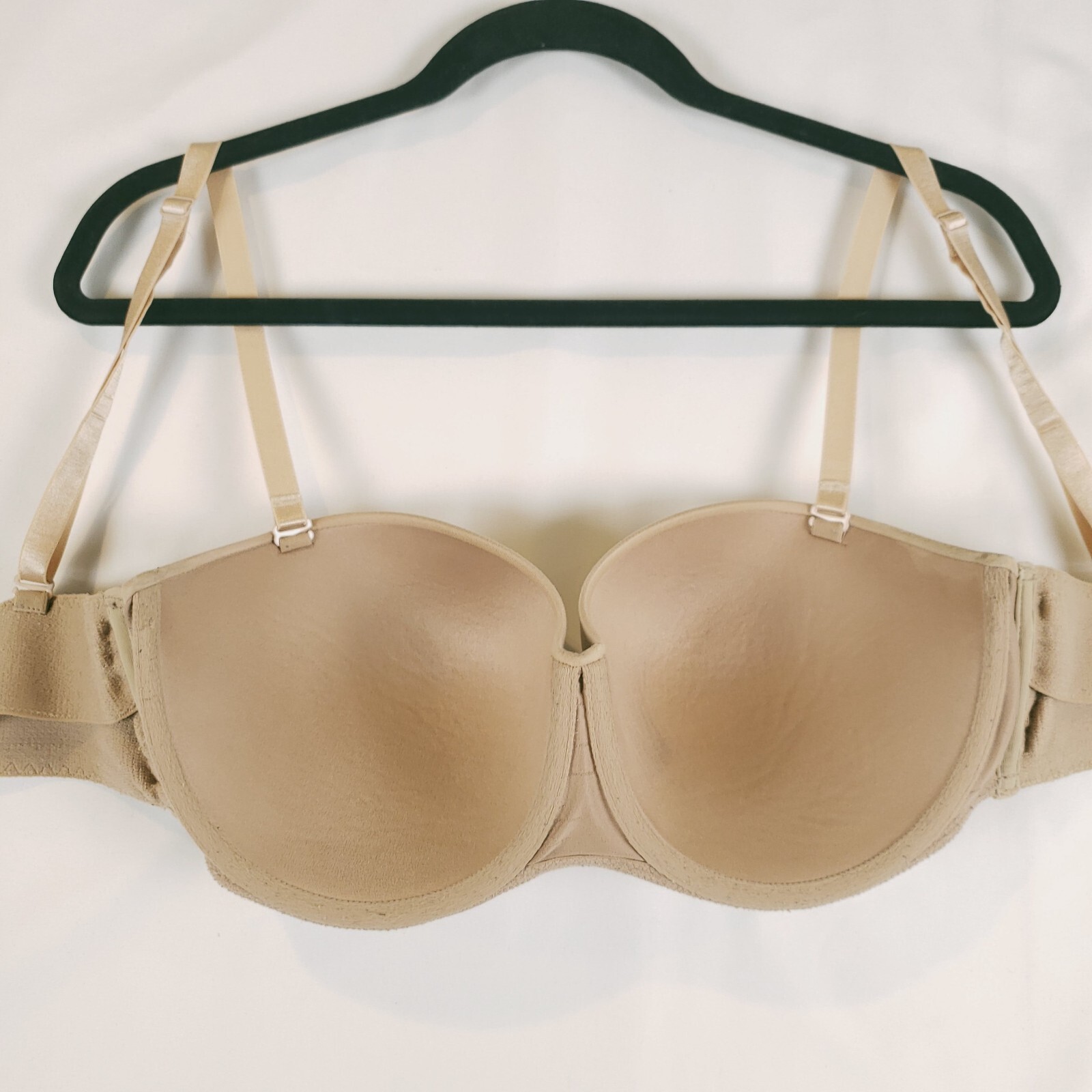 Victorias Secret Bra Body Lined Strapless 34DDD Beige Multiway Straps Lace Trim