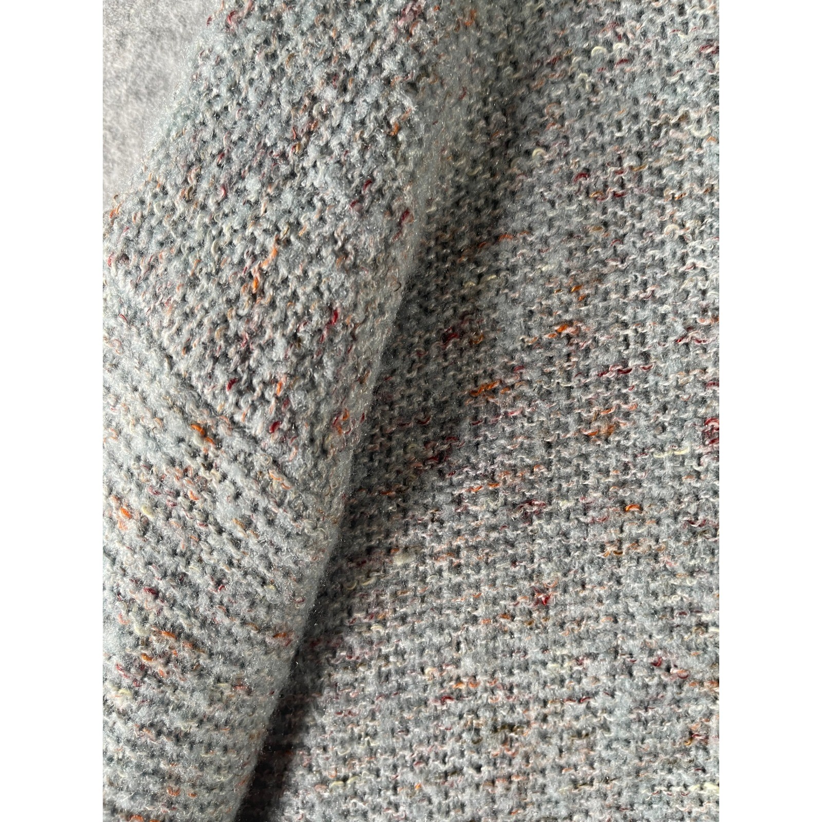 Grey Marl Lattice Back Knit Sweater Confetti Fleck Pullover Long Sleeve Crewneck