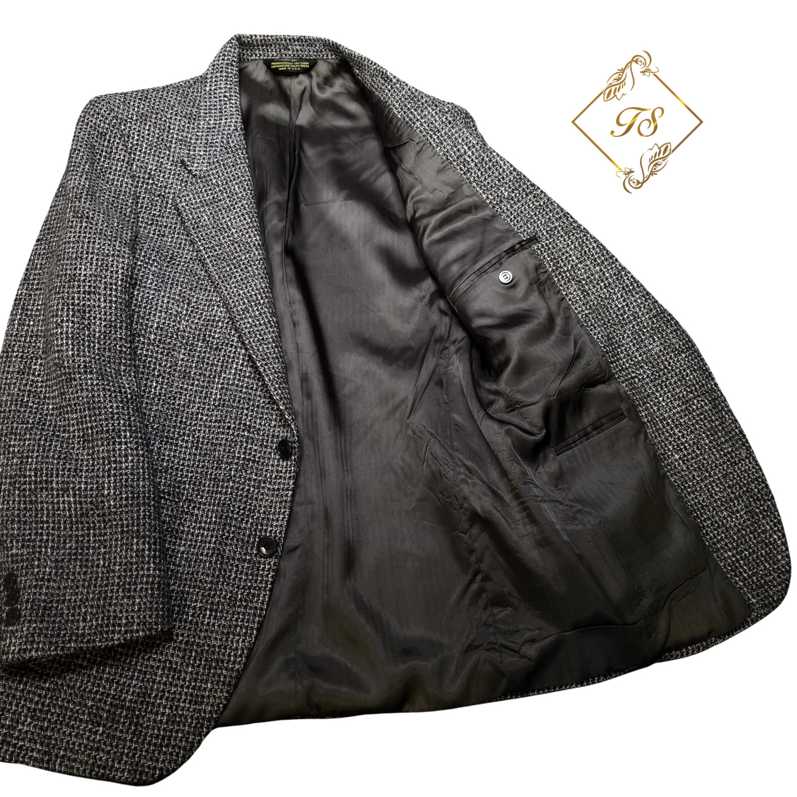 Vintage Montgomery Ward Gray Barley Tweed Men Blazer 38R Sport Coat Jacket Good