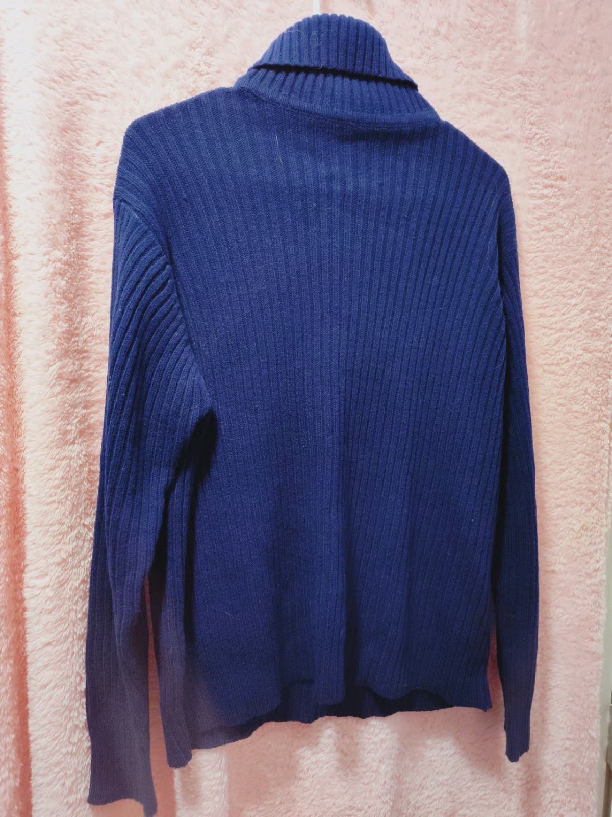Unisex Adults Blue Rib-Knit Turtleneck Pullover Sweater Long Sleeve Size L
