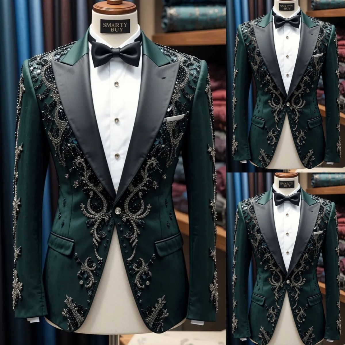 Wide Peak Lapel Men’s Coat with Luxury Beads Sequined Sparkly Jacket Blazer