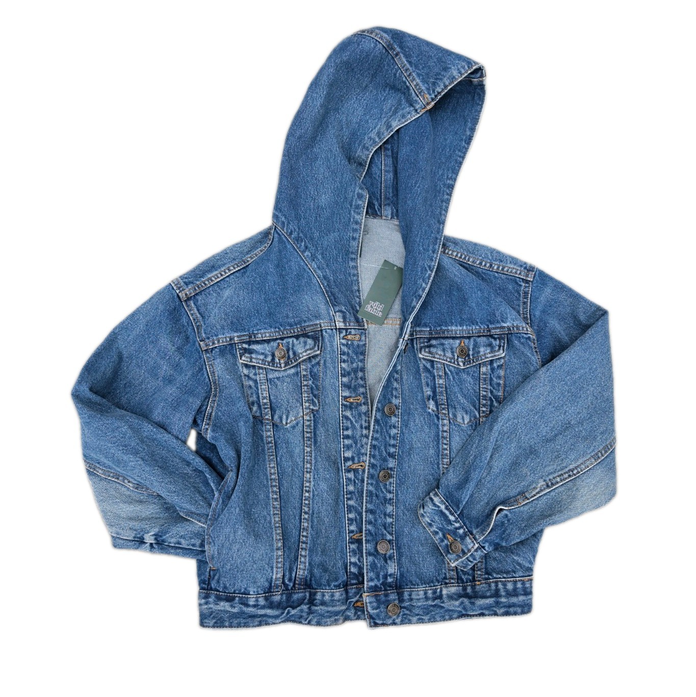 Wild Fable Women’s Blue Hooded Button-Front Denim Jacket w/ Pockets XXS
