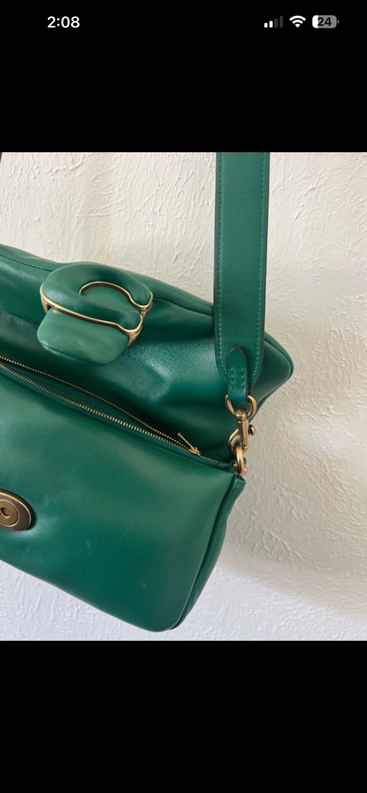 COACH Green Small Tabby Shoulder Bag Turn Lock/Zip, Adjustable Strap, Card