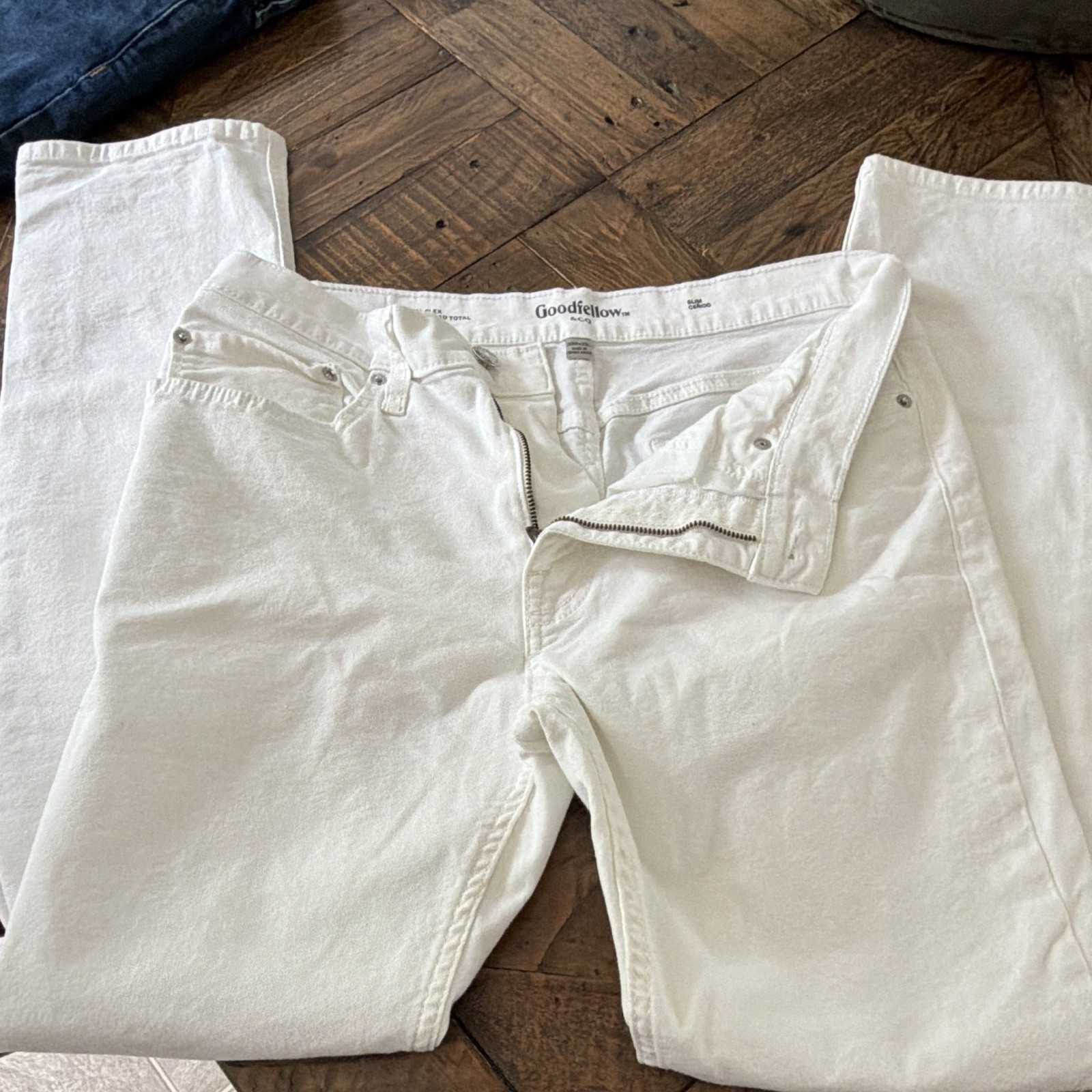 Goodfellow & Co Men’s Slim Fit White Denim Jeans Cotton Mid Rise 5-Pocket