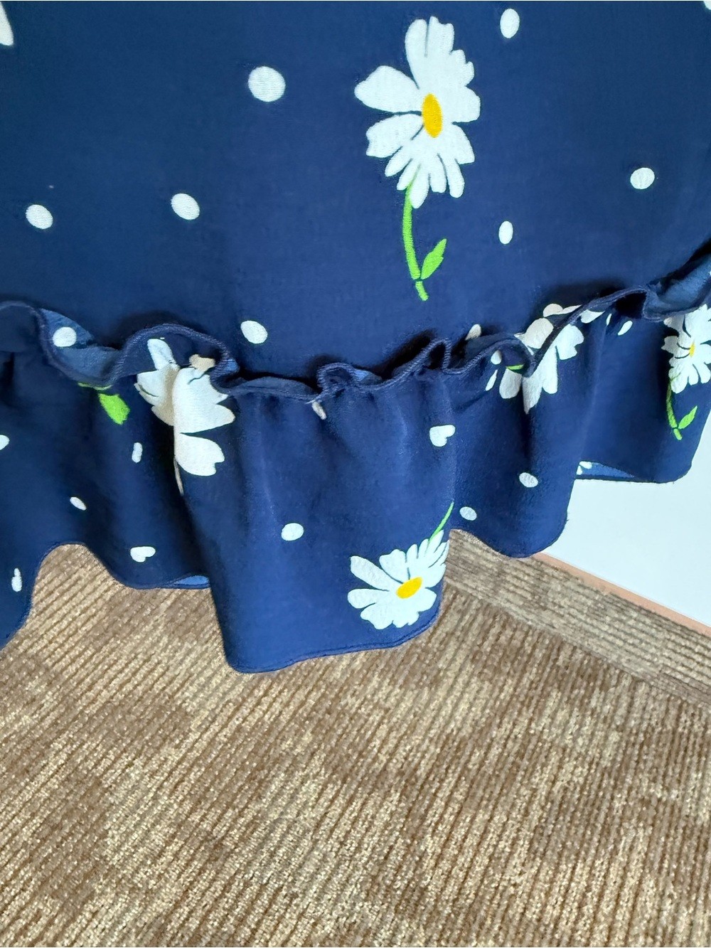 Karl Lagerfeld Navy Blue Floral Midi Dress with White Daisies