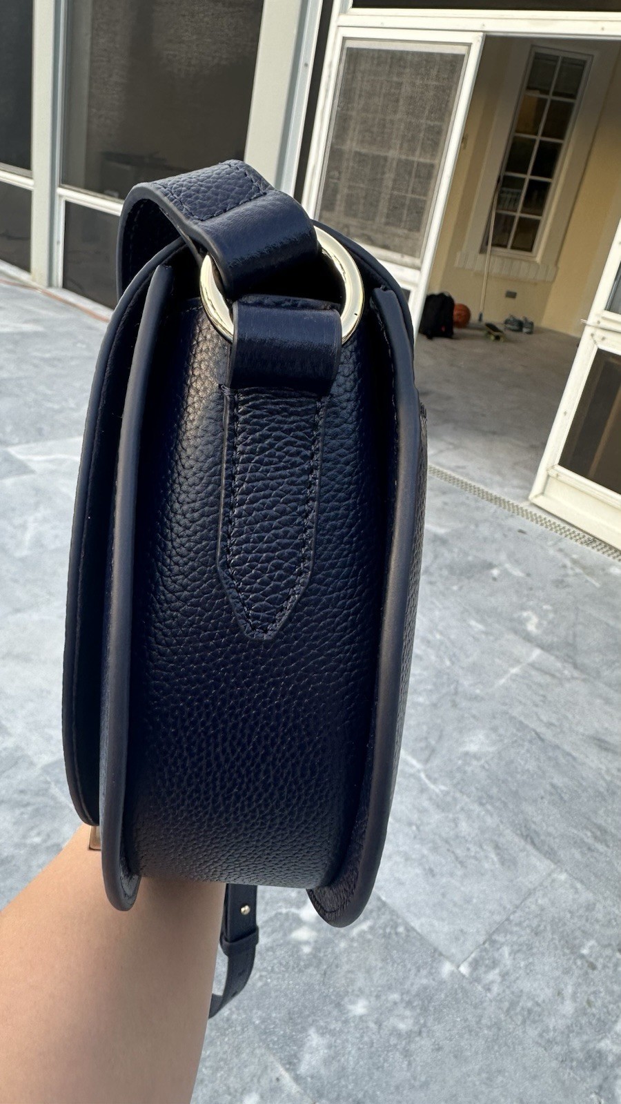 Cole Haan Evie Leather Saddle Bag Dark Navy Blue