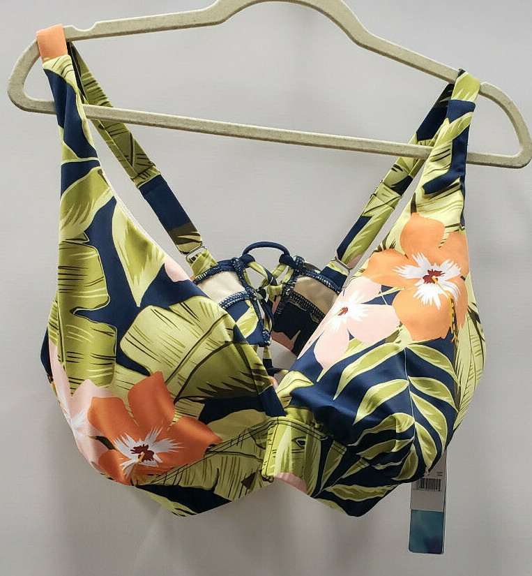 Beach Betty By Miracle Brands Womens Bathing Suit Bikini Top Navy Floral size 1X