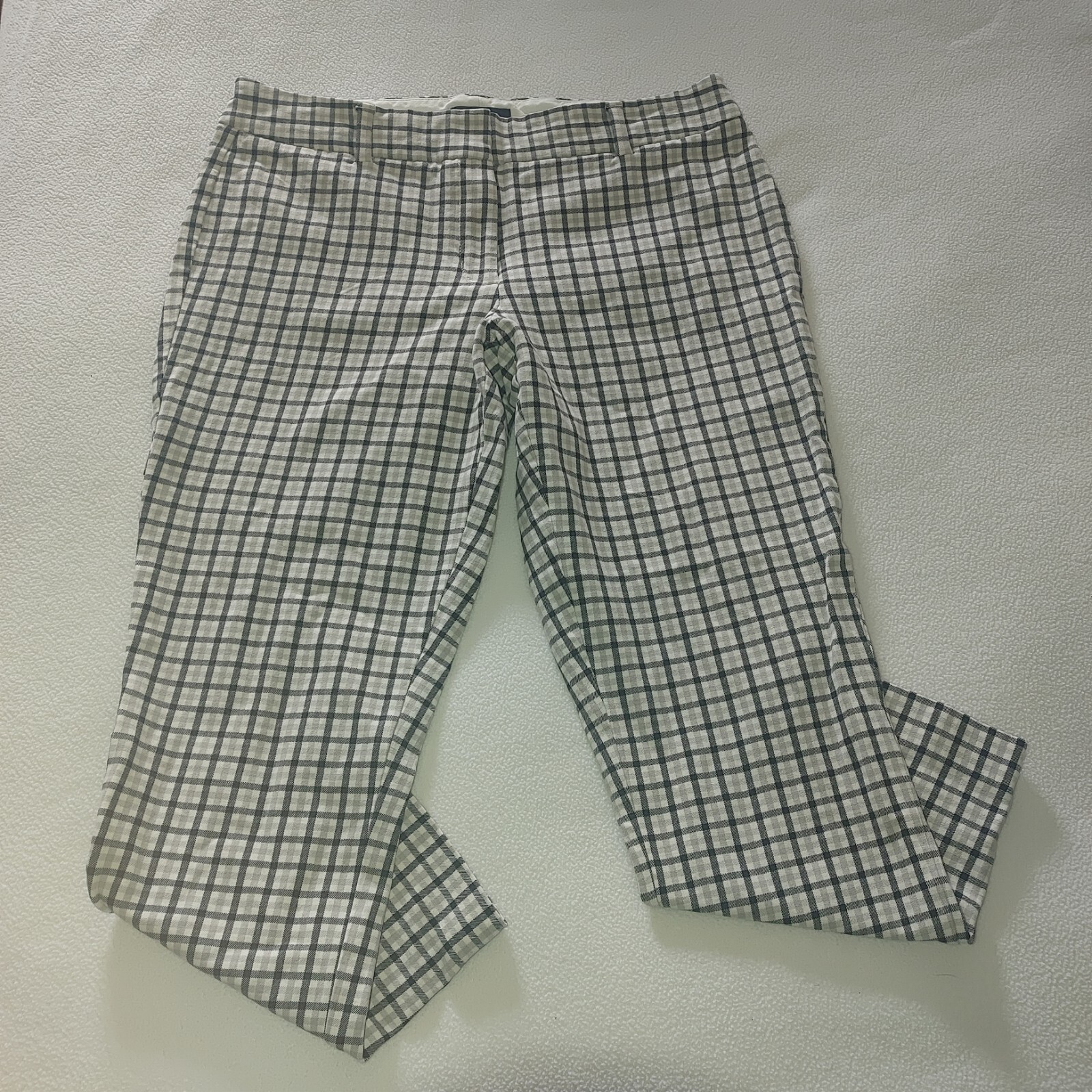 Lands End Crop Pants Womens Size 12 Slim Leg Fit 2 Black White Tan Check Stretch