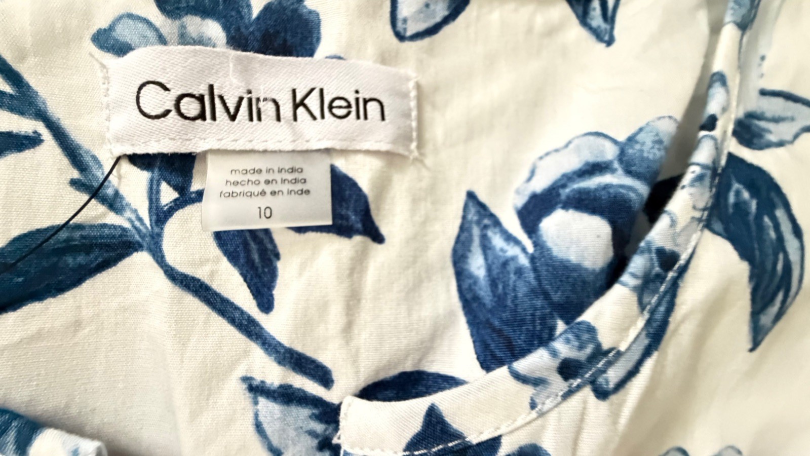 NWT Calvin Klein 100% Cotton Maxi Dress Women’s Size 10 White Blue Color $149
