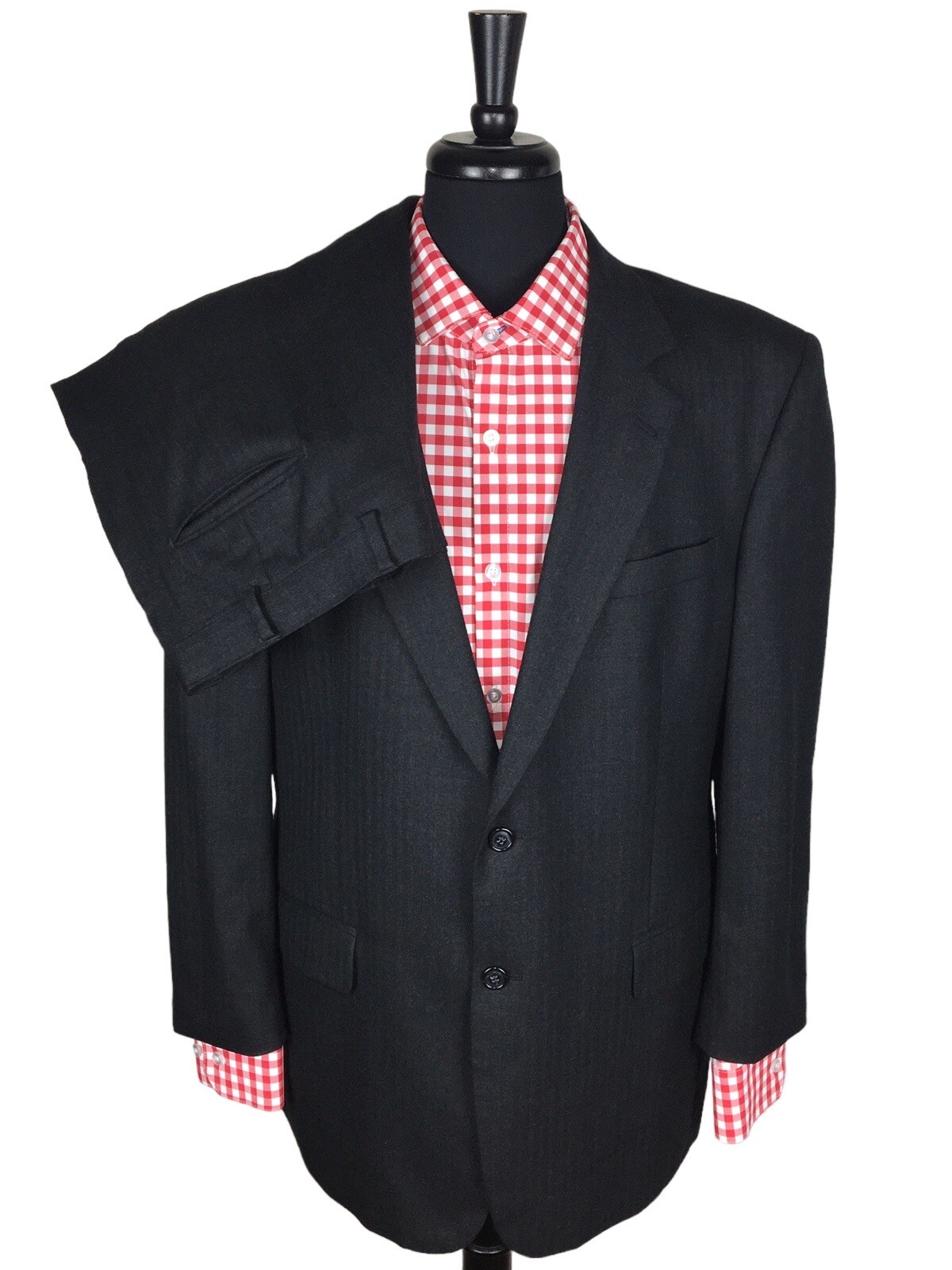 Jos. A. Bank Men 44R Wool/Cashmere 2pc Gray Herringbone Suit Pleat Pants 39×29