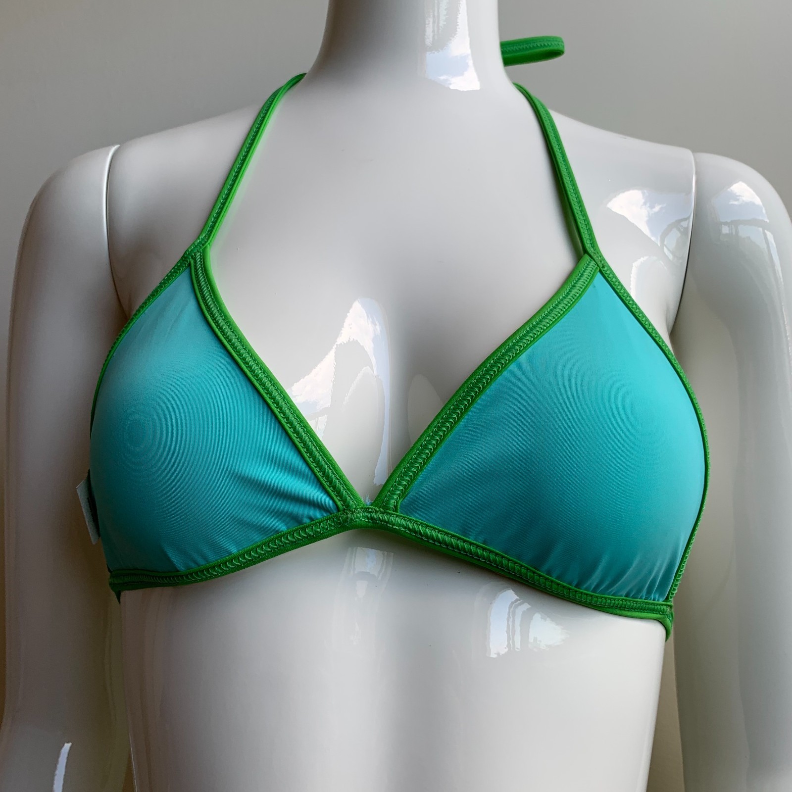 Aaron Chang Vintage Green reversible aqua triangle top tie side Bikini XS