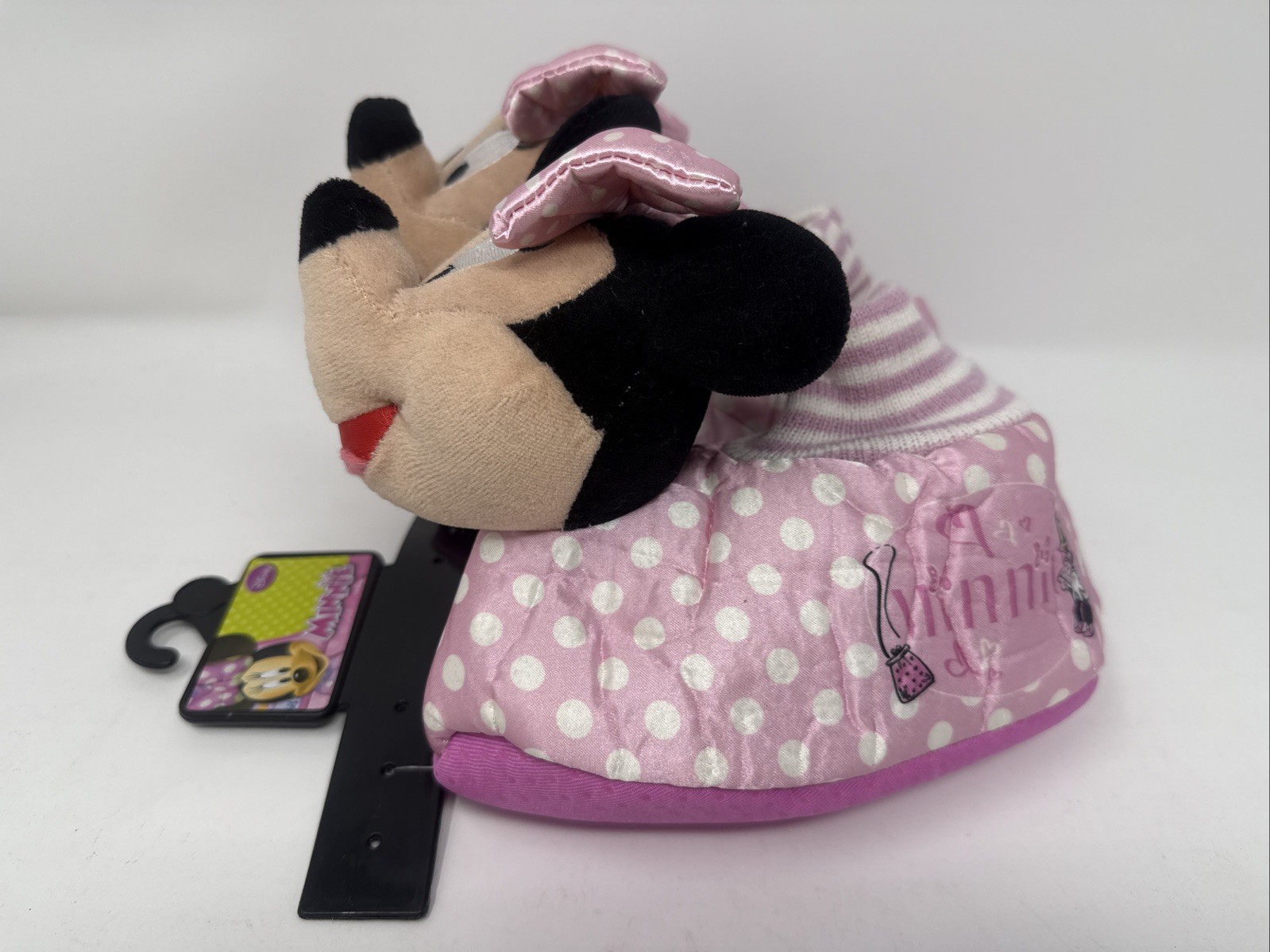 Girls Disney Junior Pink Black Minnie Mouse Slippers Medium 5/6 7/8 9/10 11/12