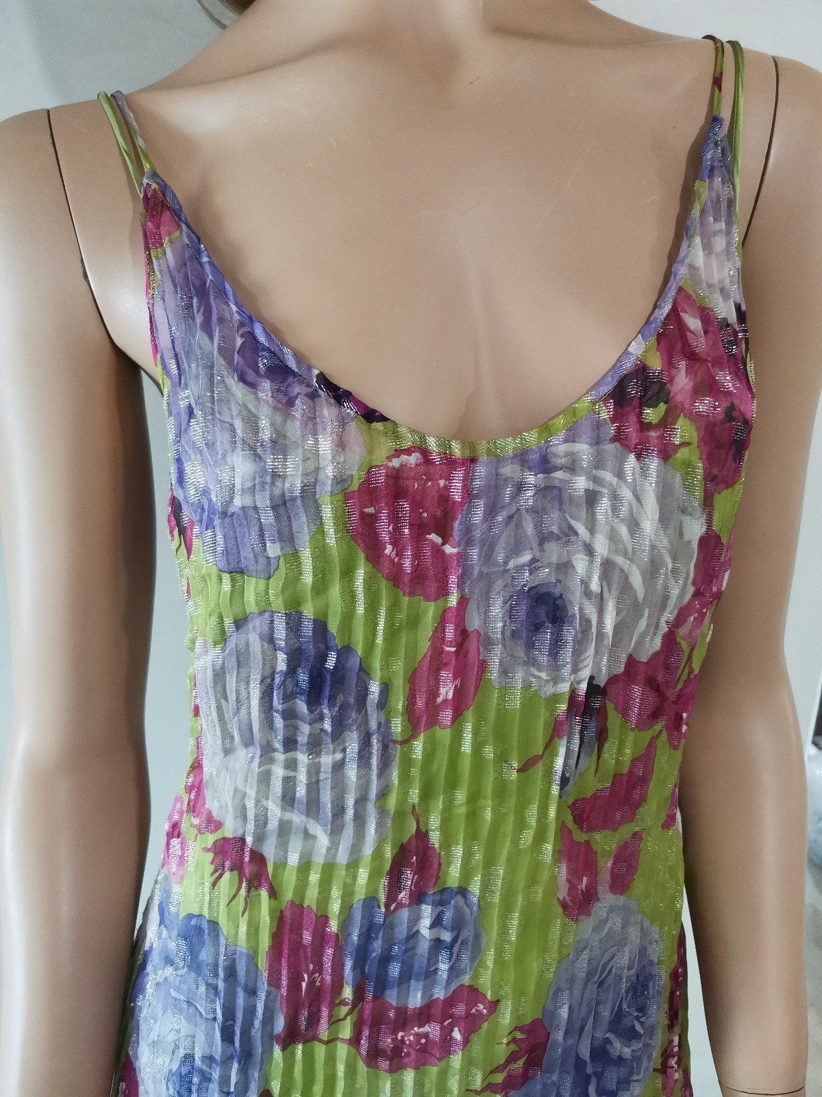 🆓US🛃 vtg 2000 Dolce&Gabbana floral printed Corrugated pleated Silk Dress IT 44