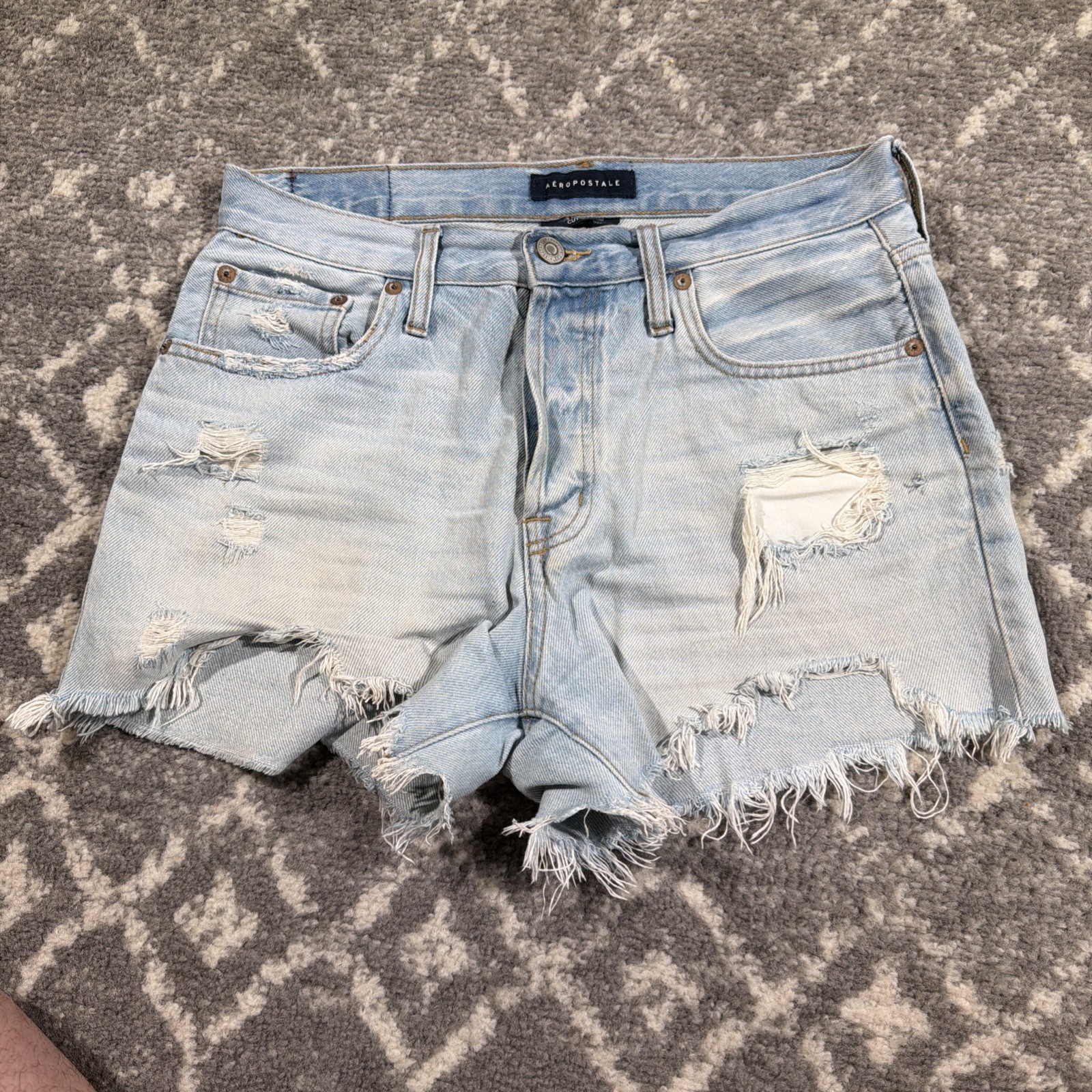 AEROPOSTALE 90s High Rise Cut Off Denim Shorts Distressed Frayed Hem Size 8