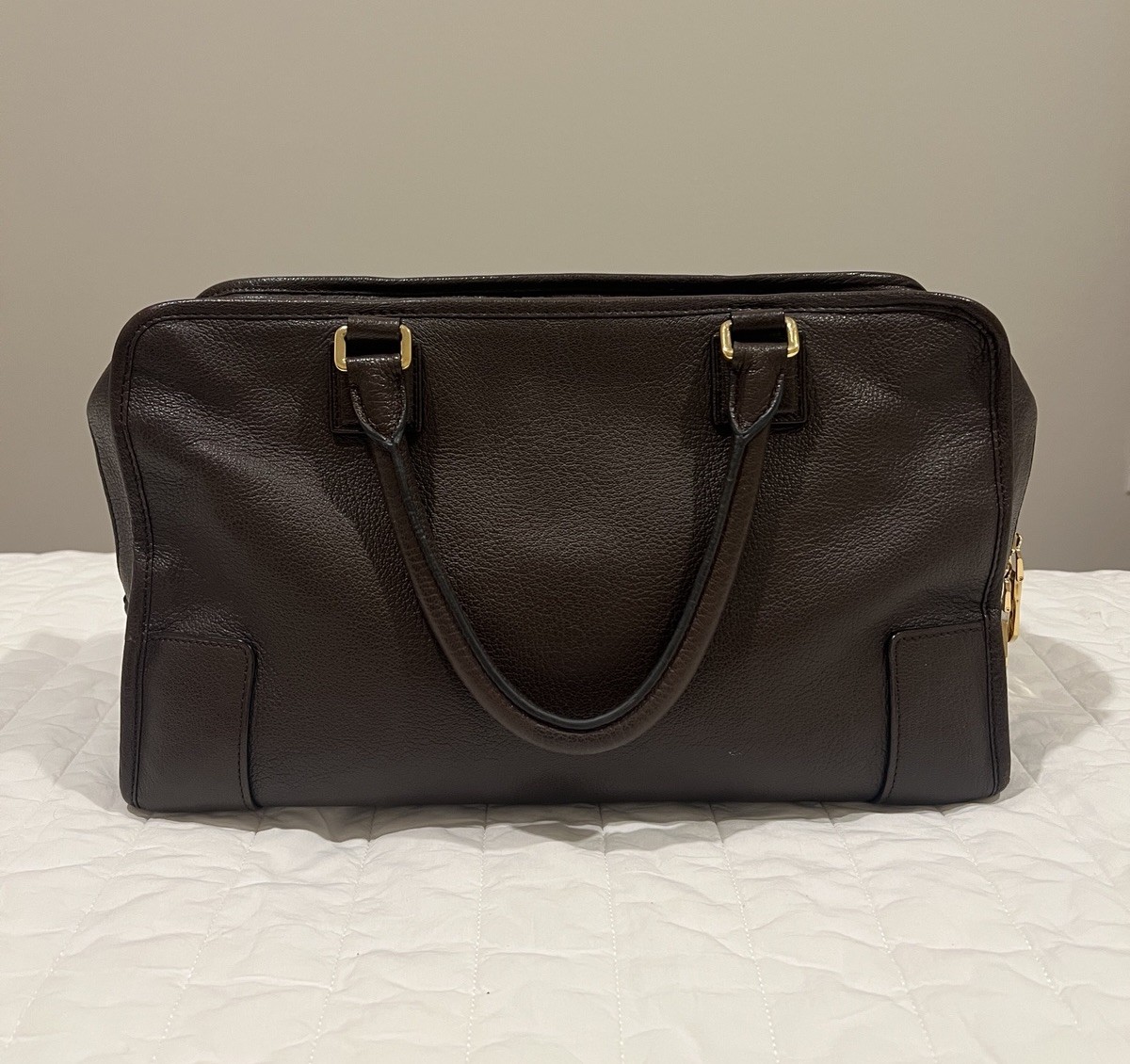 LOEWE Amazona 36 Anagram Leather Handbag Bronze Tote Boston bag Used