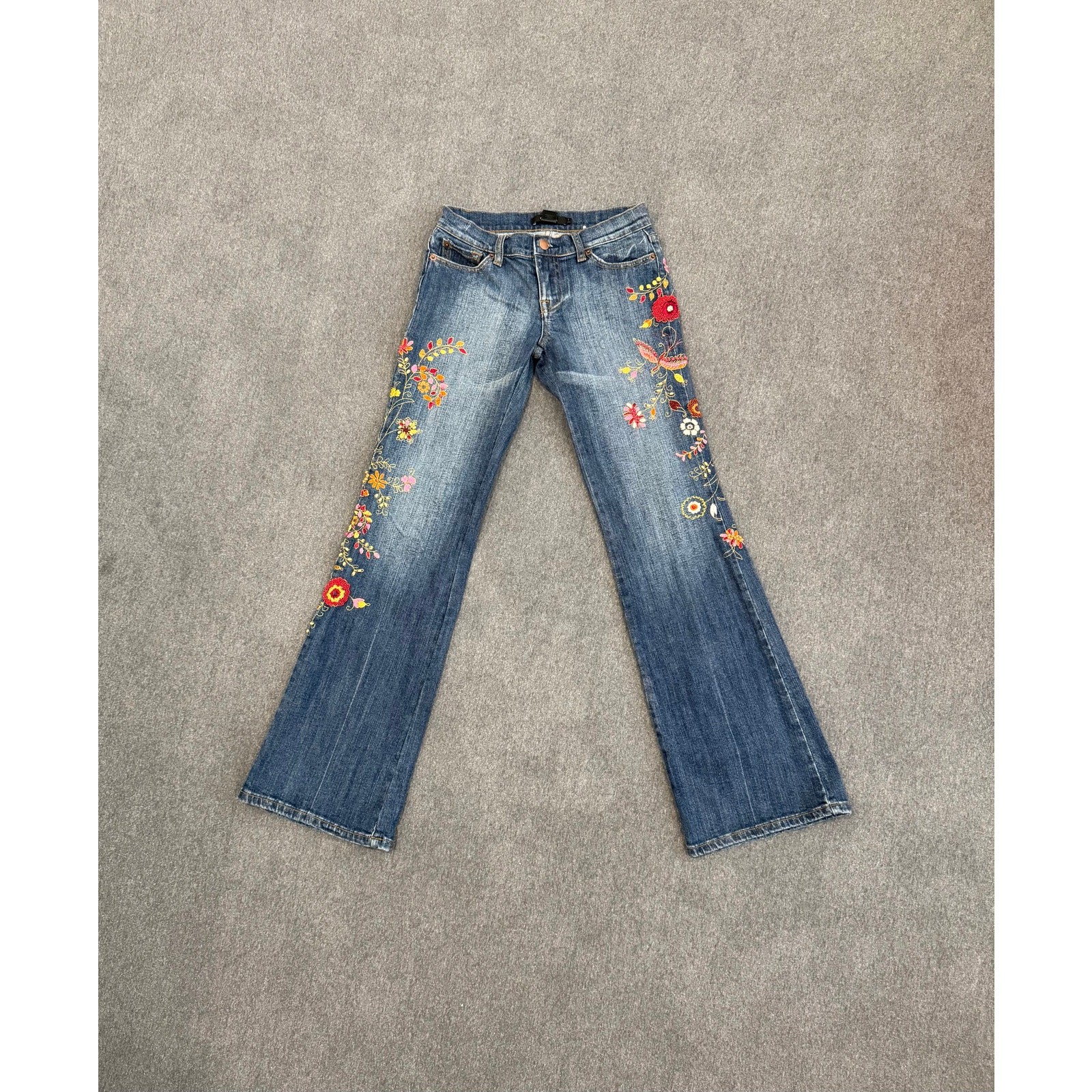 Arden B Floral Embroidered Low-Rise Bootcut Jeans Size 1