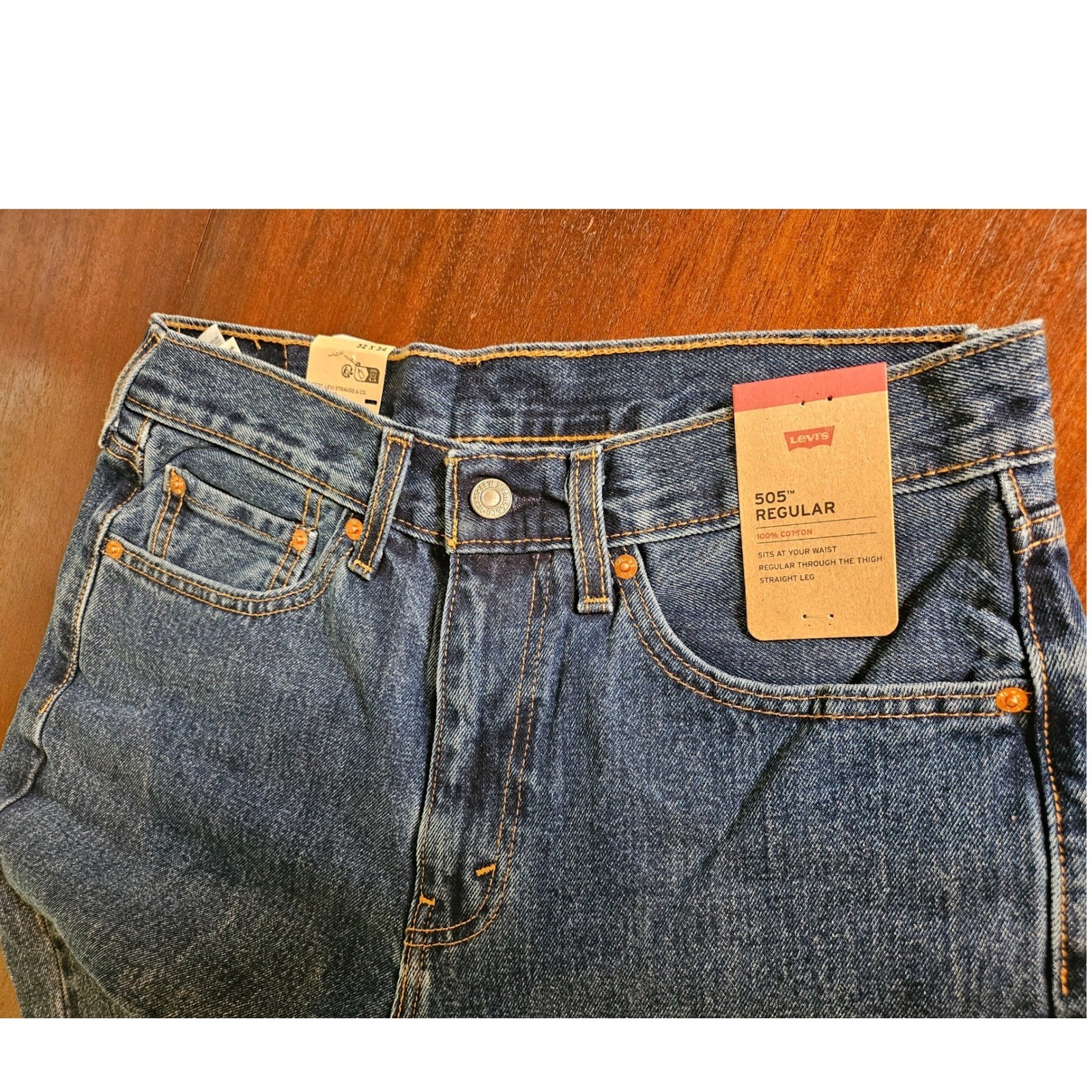 Levi’s 505 Regular Fit Jeans Mens 32×34 Blue Straight Leg Denim