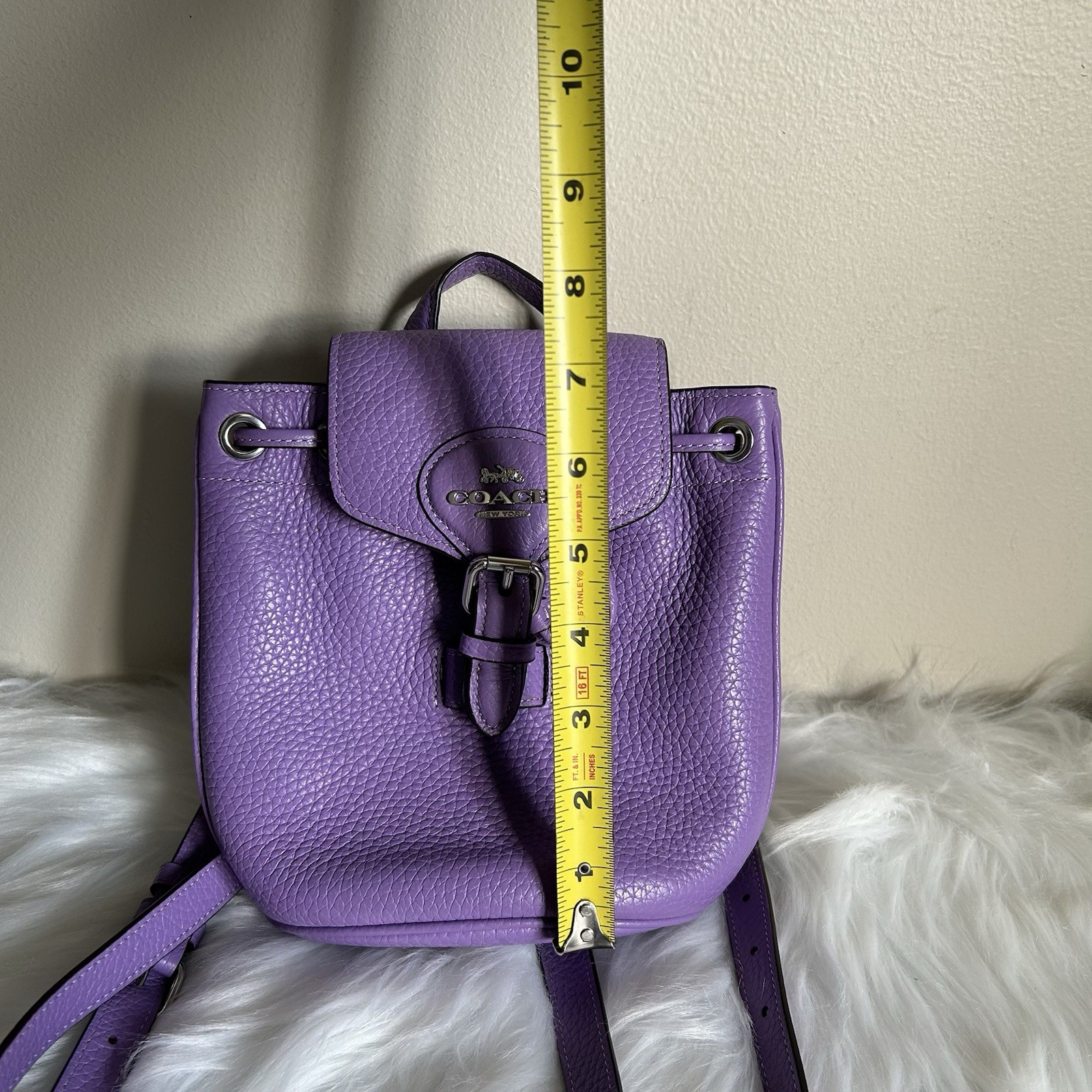 Coach Amelia Mini Purple Pebbled Leather Backpack Excellent