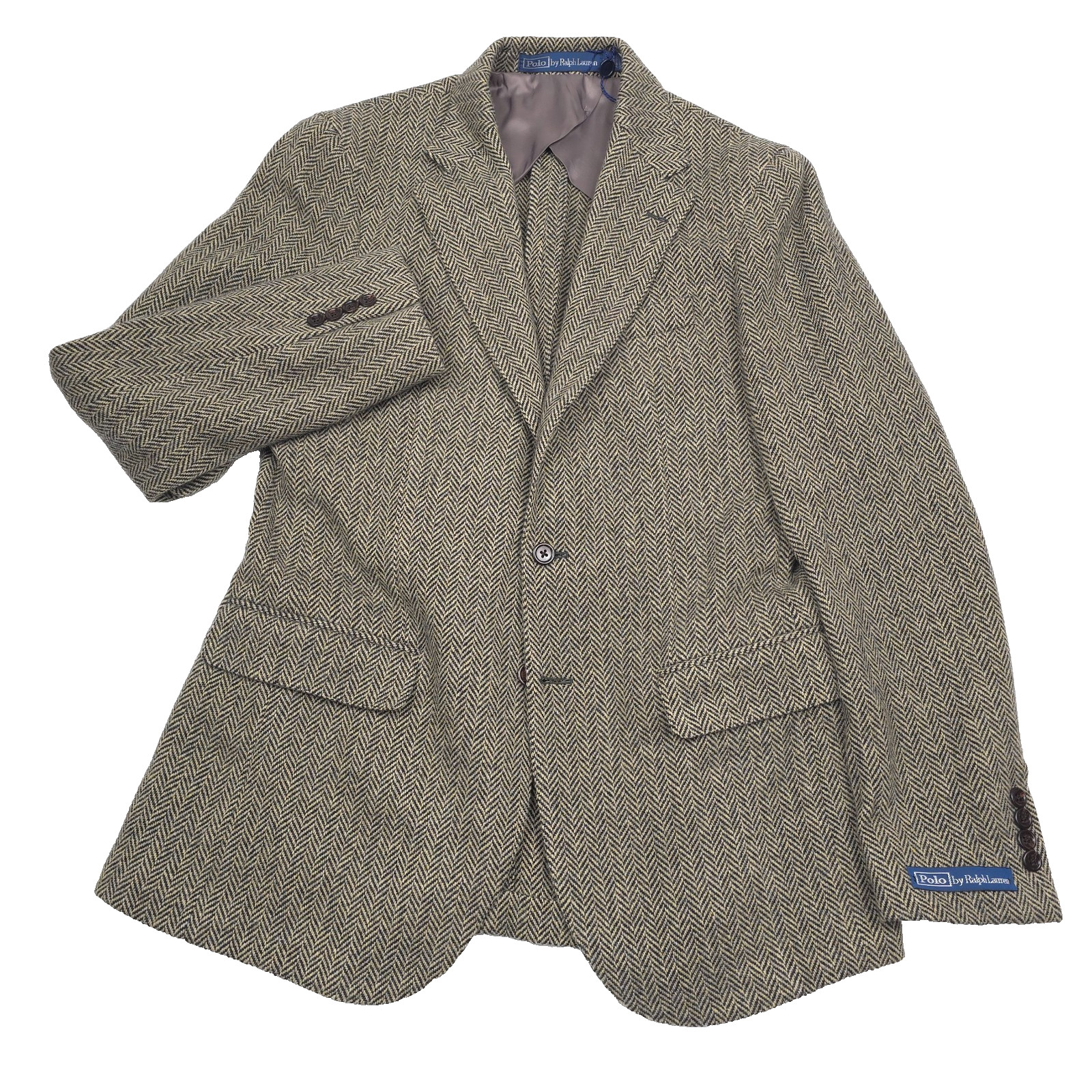 Polo Ralph Lauren Soft Herringbone Sport Coat Mens 42R Black Beige Wool Blazer