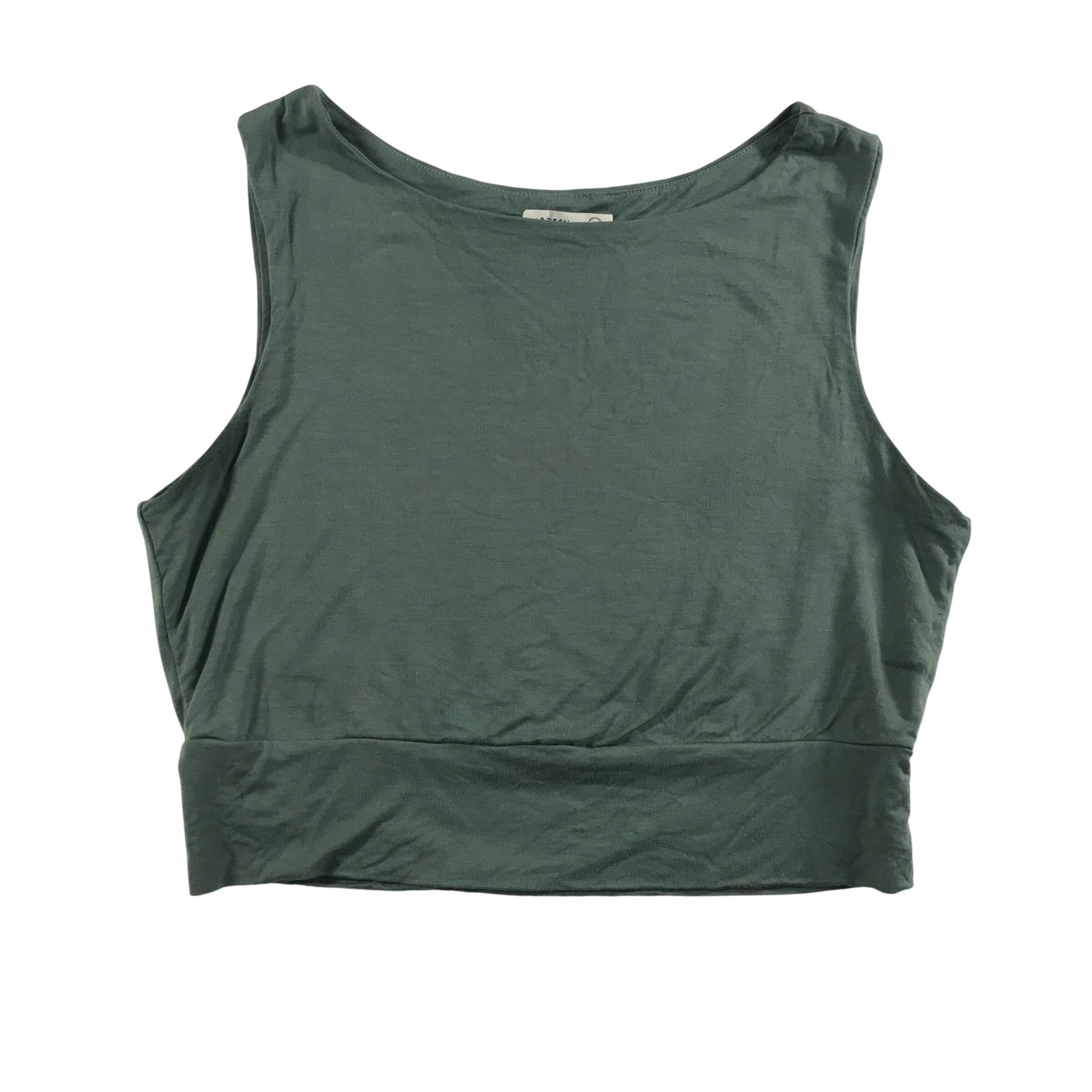 Sozy Sage Green Modal Blend Sleeveless Crop Top Boat Neck Banded Hem Large