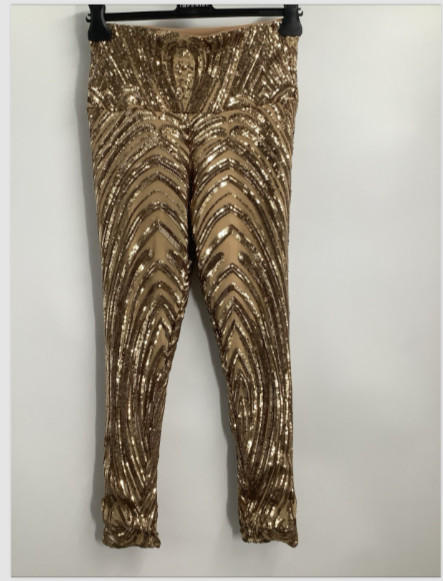 Nicolas Mendoza Women’s Gold Sequin Pants / Backless Top 2 Piece Set Size NA