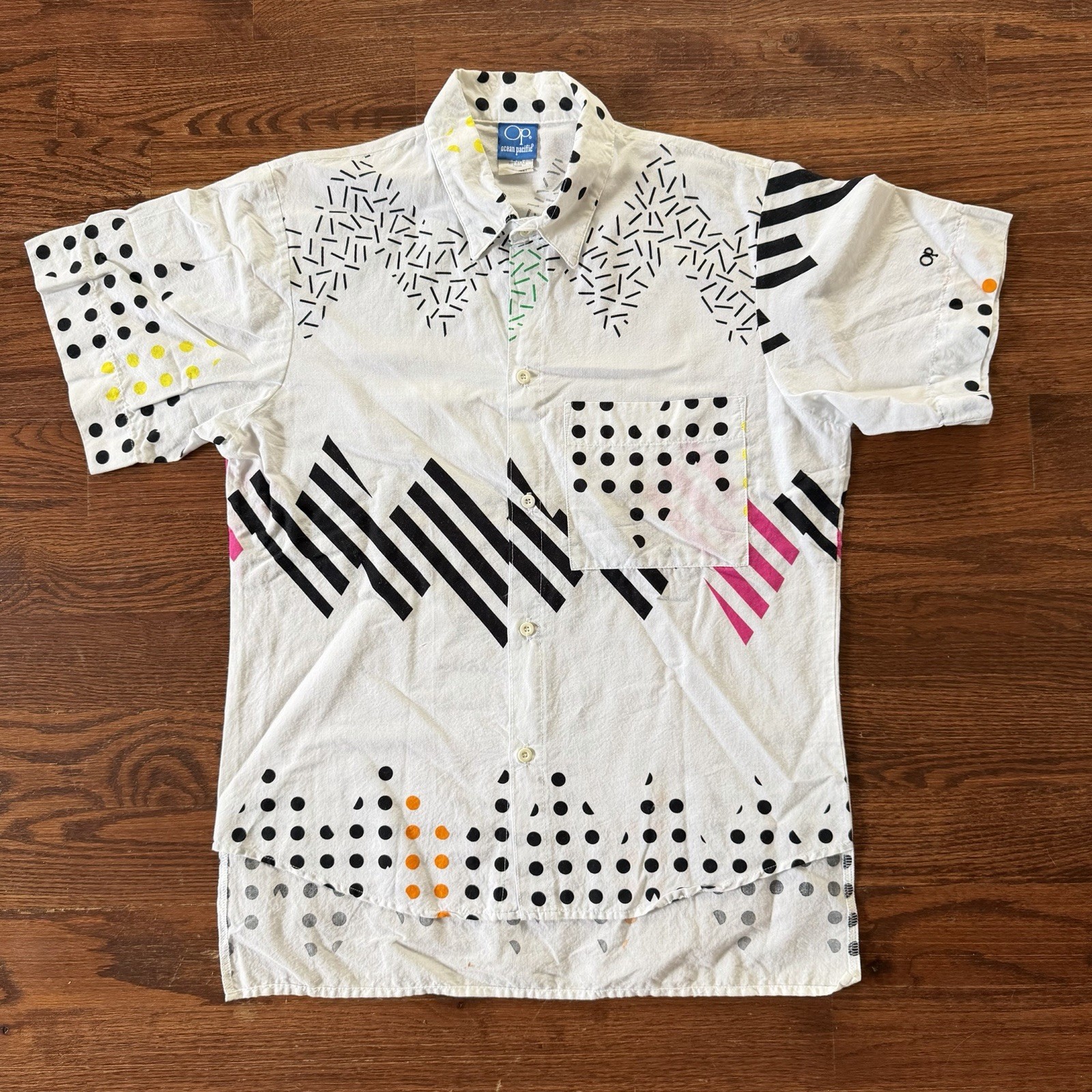 NOS Vtg 80s Ocean Pacific OP Button Up Short Sleeve Shirt Sample Sz M Surf Skate