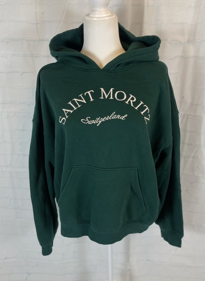 Saint Moritz Switzerland Emerald Green Pullover Hoodie Adult Size L H&M Divided