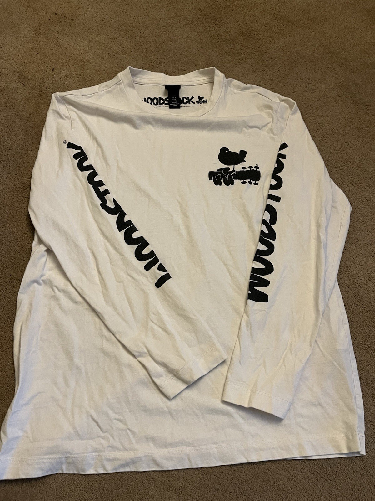 Woodstock Long Sleeve White Shirt Size Medium. Free Bird Vibes Baby