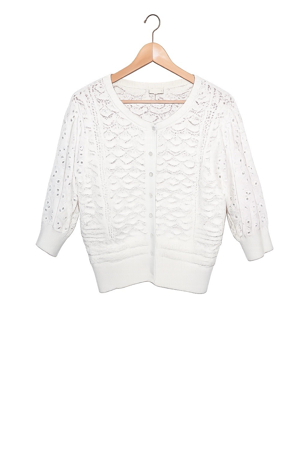 Cloth & Stone Ivory Eyelet Sleeve Knit Cardigan Sweater | Boho Cottagecore