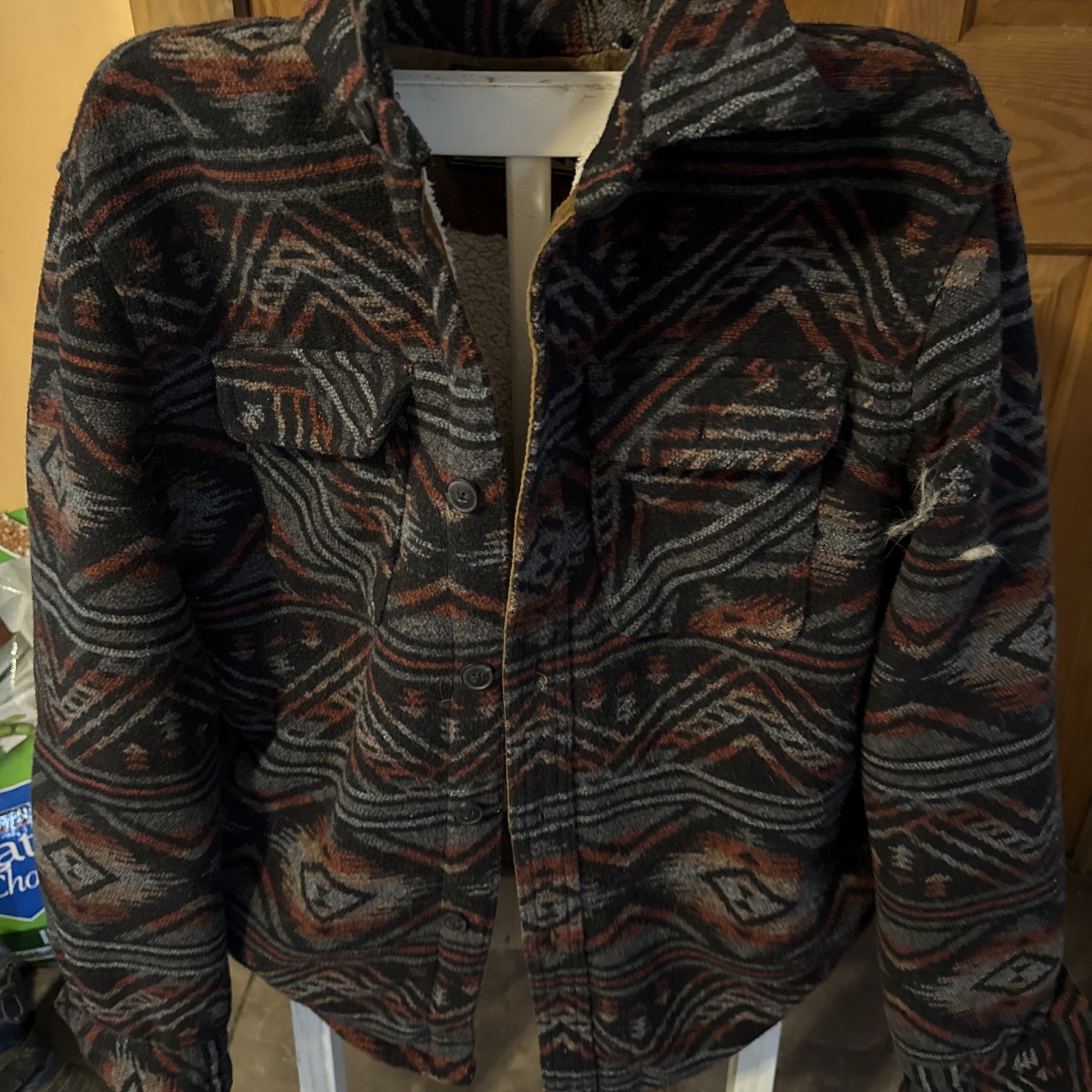 Jachs New York Men’s Aztec Wool Blend Sherpa Lined Shirt Jacket Size Small