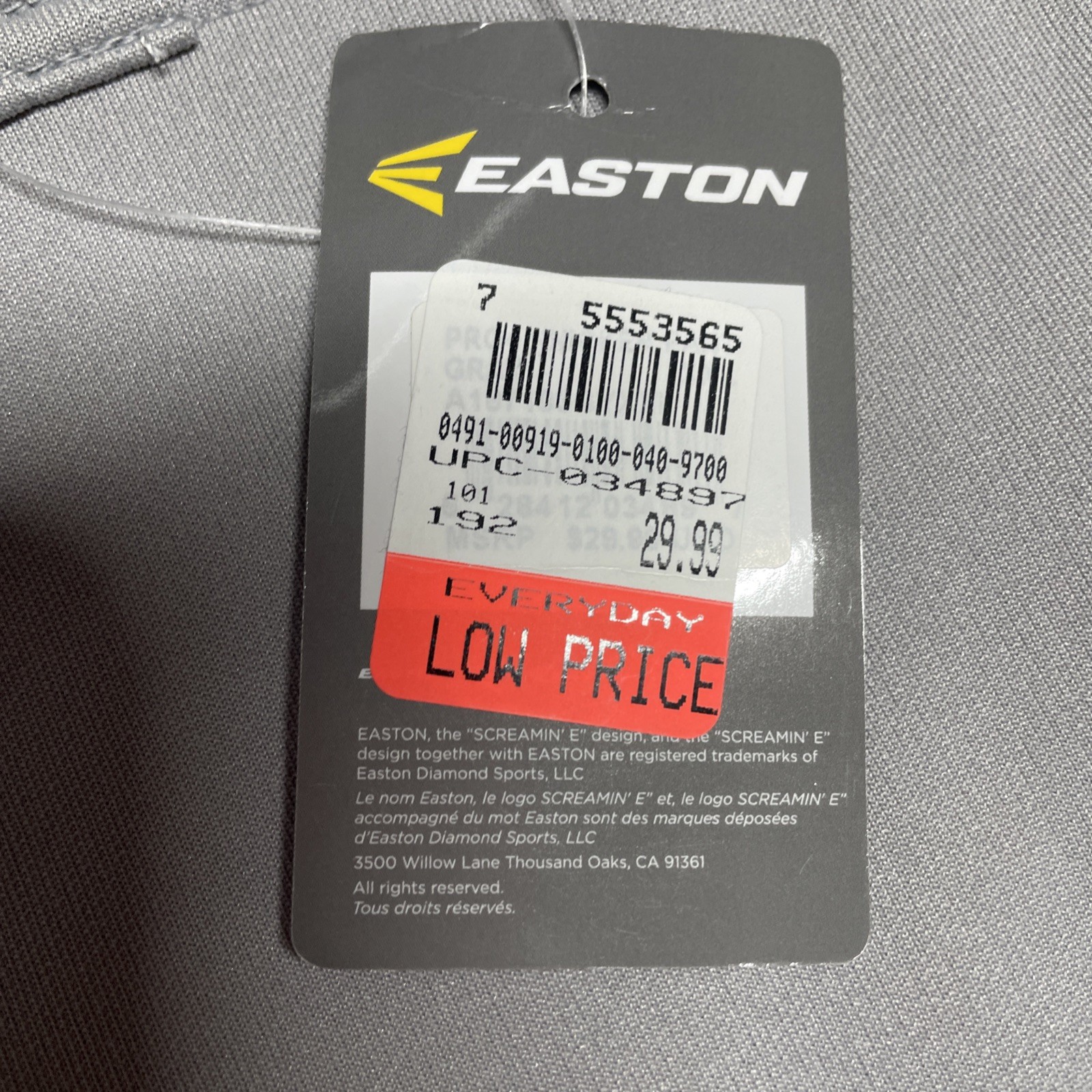 Easton Mens XXL 40-41 Pro Knicker Pants Gray