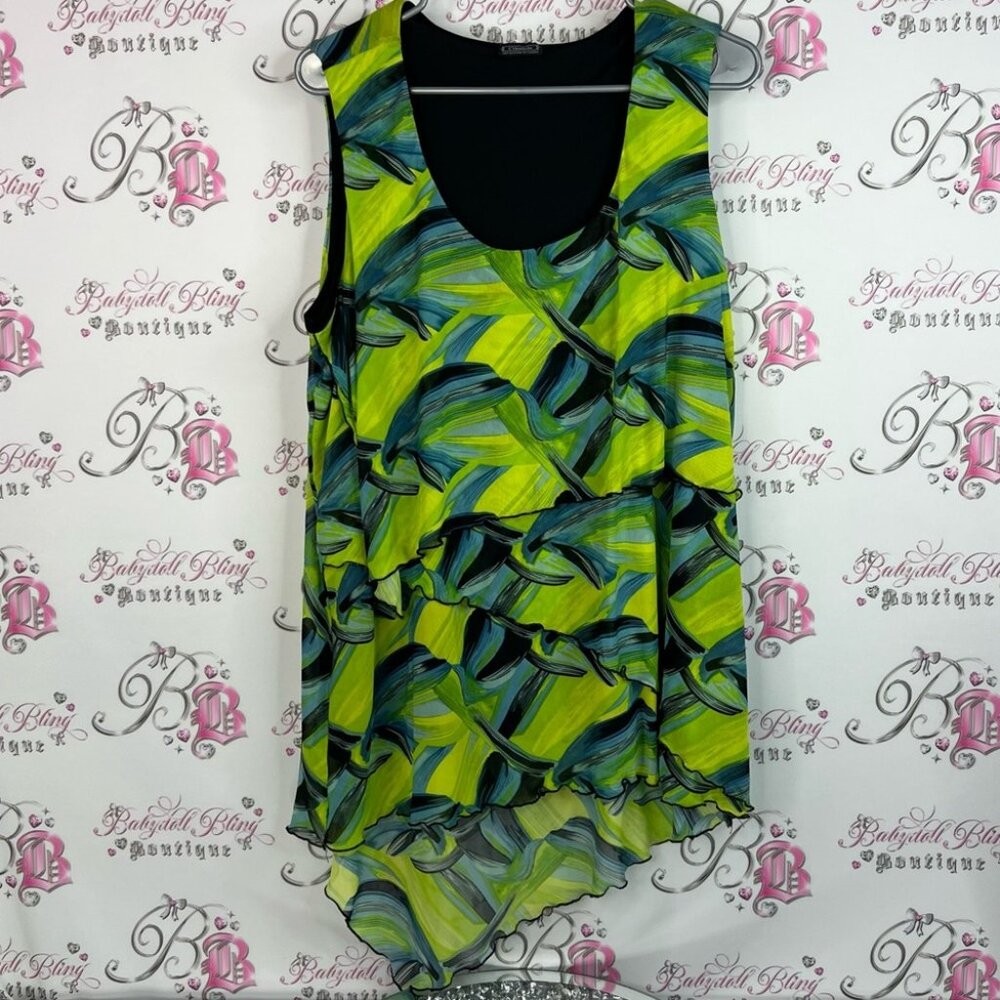 Clientele tank top long style asymmetrical hem Chic Lime Teal Women’s Blouse