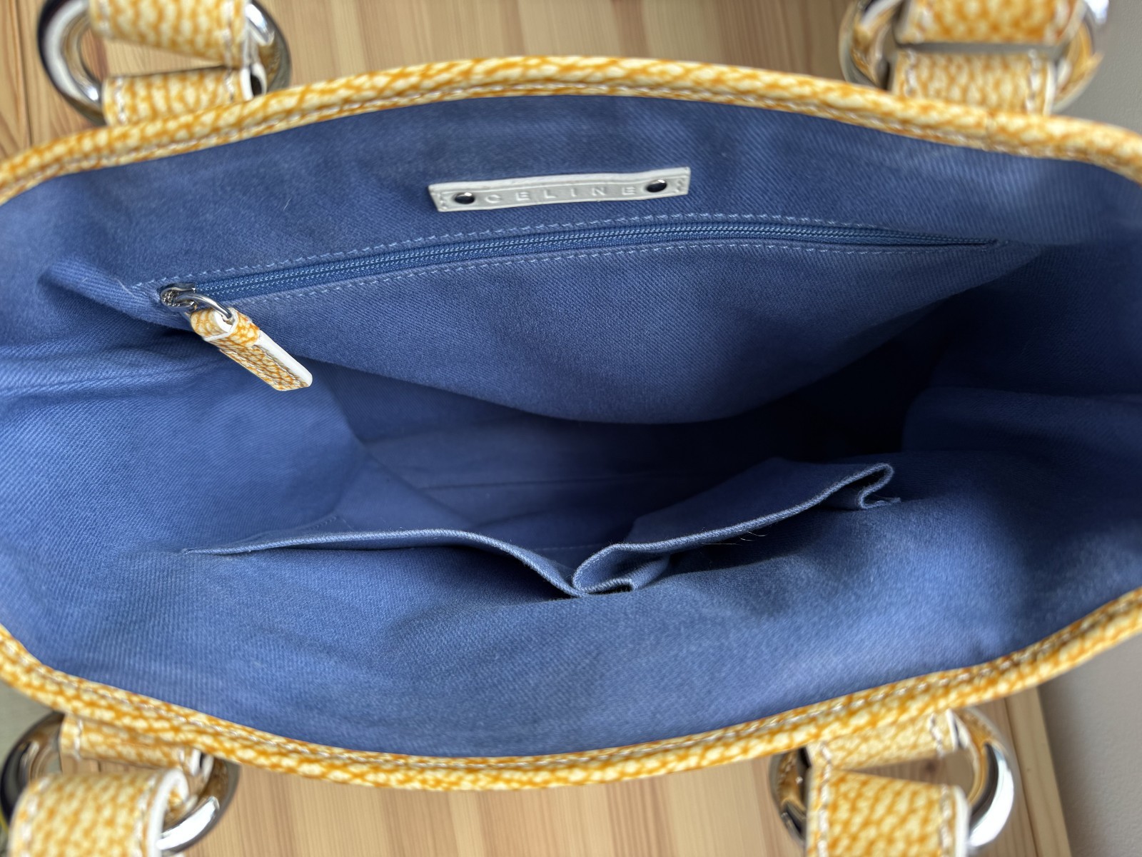 Vintage CELINE Gray Macadam Triomphe Canvas Tote Bag – Y2K Yellow Leather Trim