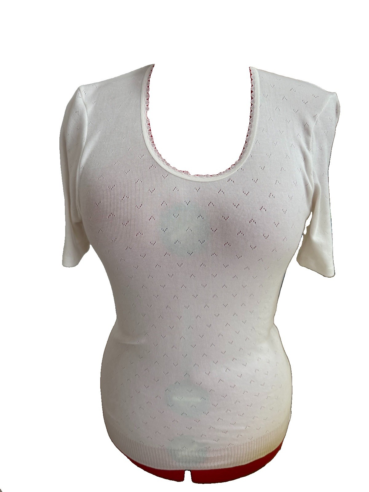 Base Layers Traditional Rib Short Sleeve Top White Sizes M-XL BNWT Pointelle