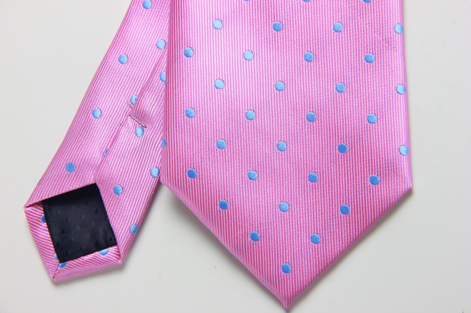 Classic Polka Dot Pink Blue JACQUARD WOVEN 100% Silk Men’s Necktie Tie