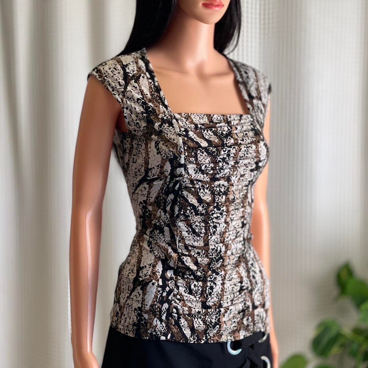 Style & Co Cap Sleeve Square Neck Ruched Snake Print Stretch Top Indie Size XS