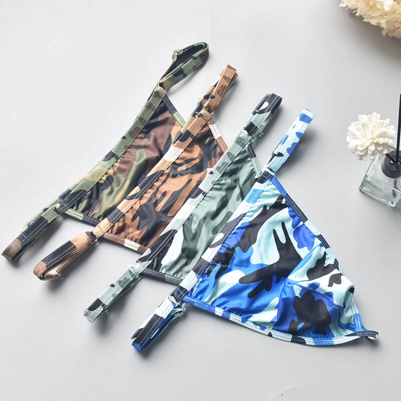4 Pack Lot Sexy Mens G String Thongs Underwear Brief Camo Underpants T back Soft