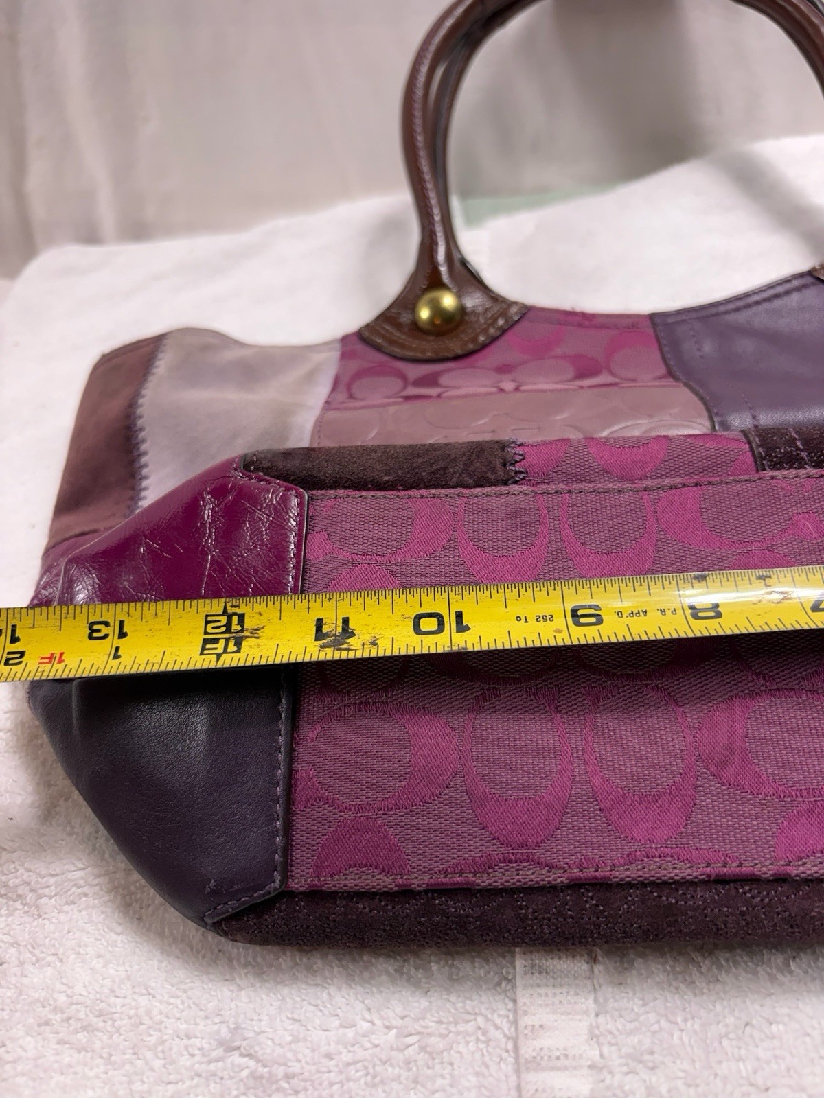 Coach Bleecker Purple Patchwork Tote Bag Leather Suede Signature Y2K F14045