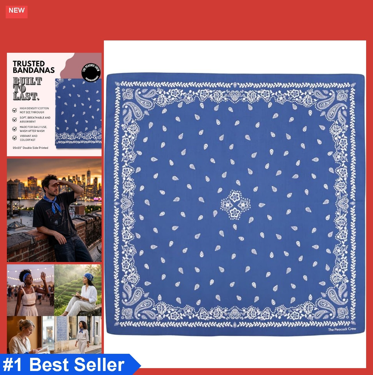Cotton Bandana 22×22 Inch Paisley Blue for Men Women Hair Neck Scarf Pocket