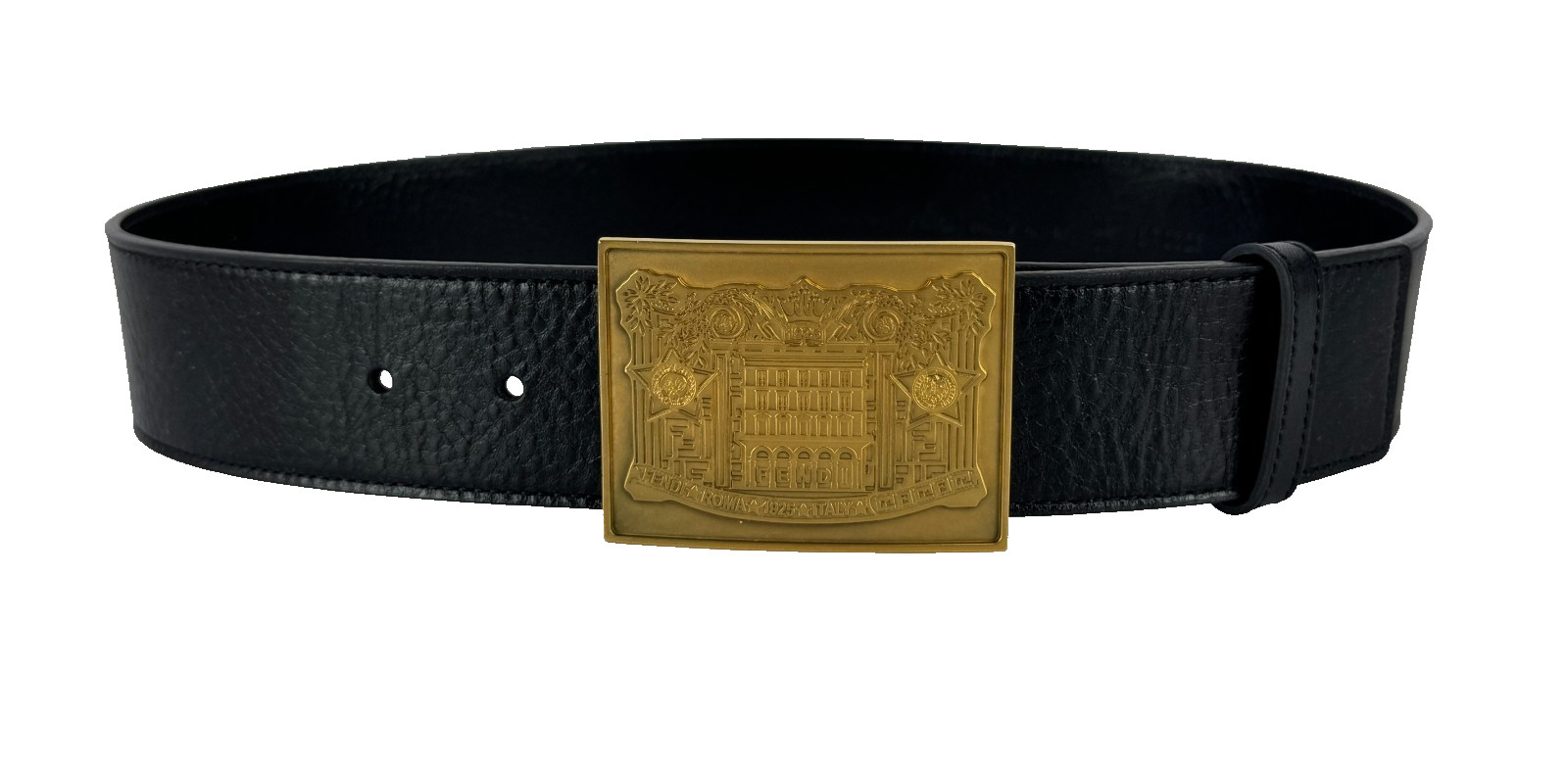 Fendi New Auth Women Black Leather Gold Tone Belt 75 cm 30 in Palazzo Buckle Bag