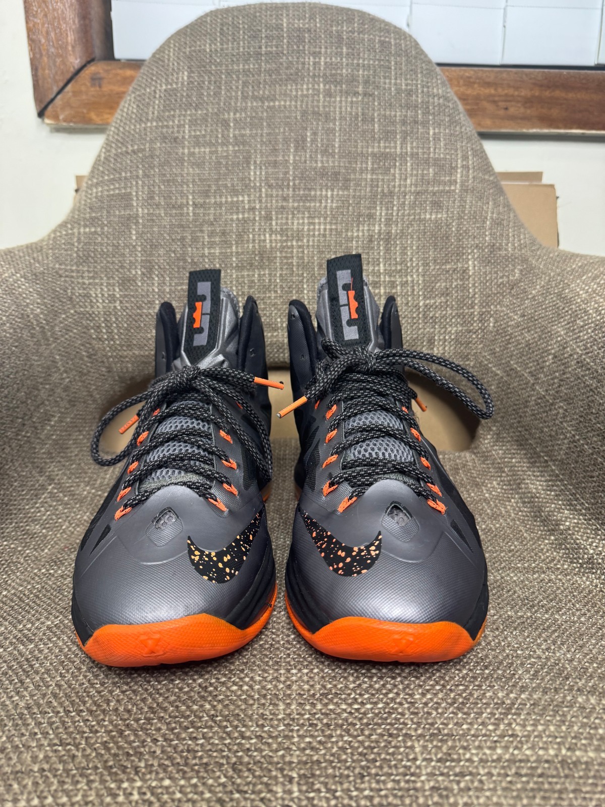 Nike LeBron 10 X Lava 2012 Basketball Mid Top Gray Orange US 10.5 Used No Box