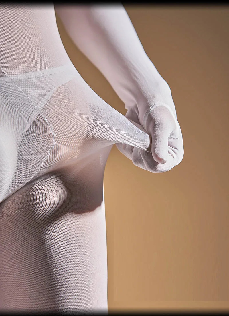120D Nylon Velvet Fingers Bodystocking Penis Sheath Bodysuit Catsuit Tights