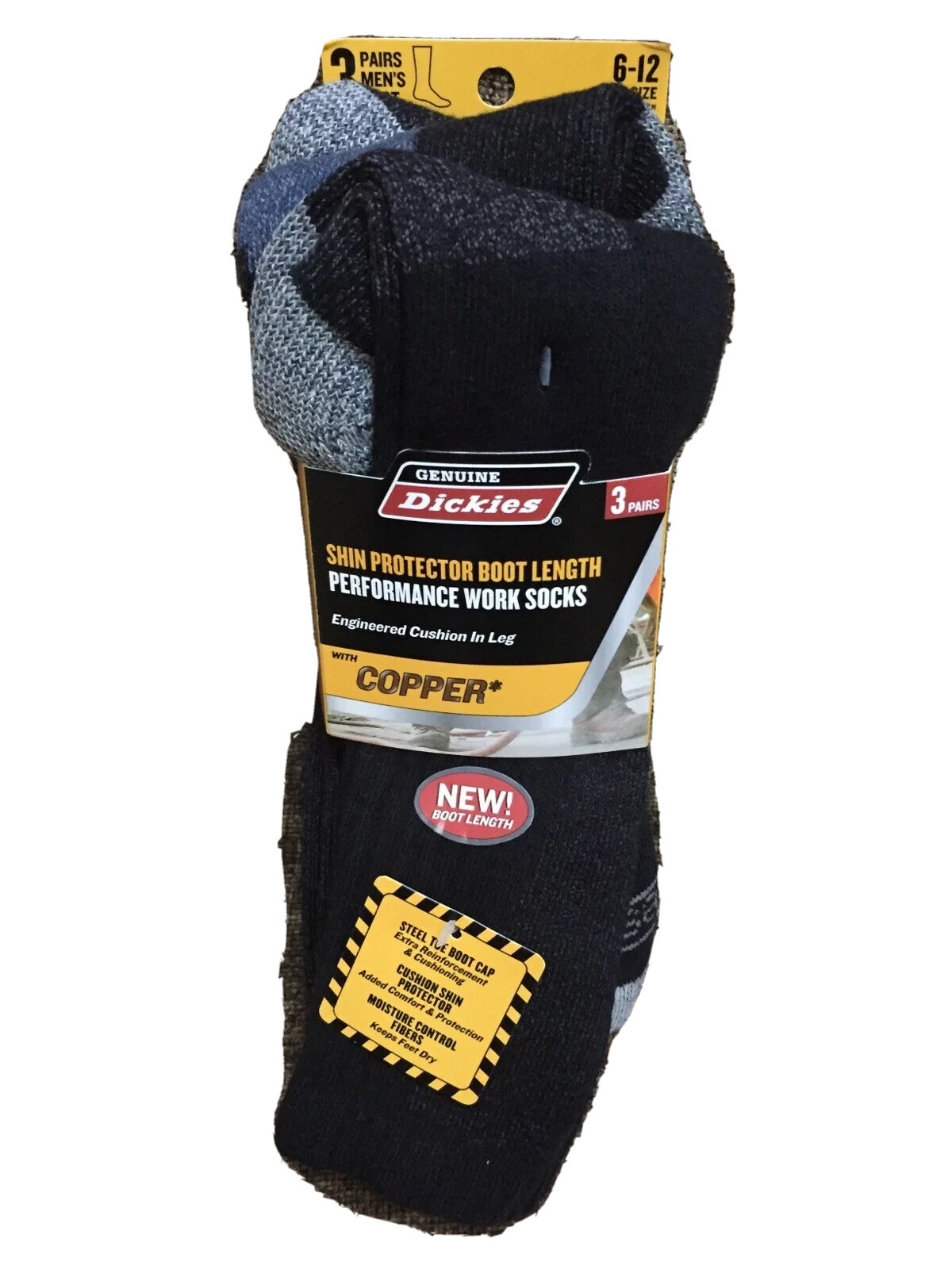 3 Pair Dickies Premium Steel Toe Boot Length Work Socks BLACK Sz 6-12 -New NWT