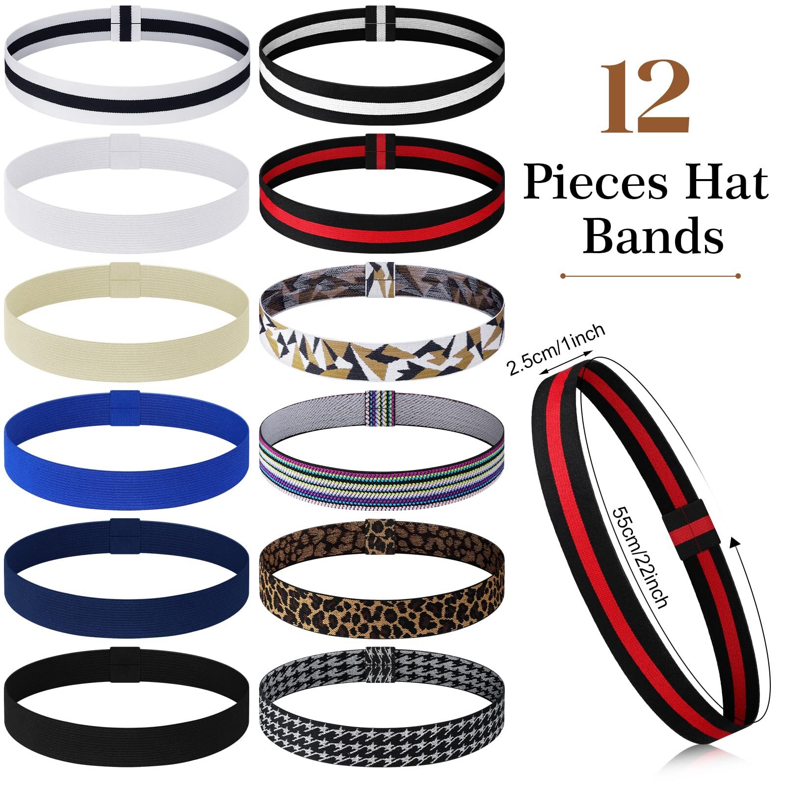 12 Pieces Stretchable Hat Band Ribbon Panama Hat Band Western Cowboy Hat Band…