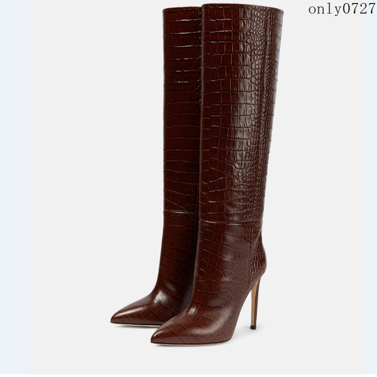 Women’s Knee High Boots Alligator Crocodile Pattern High Stiletto Heel Shoes Hot