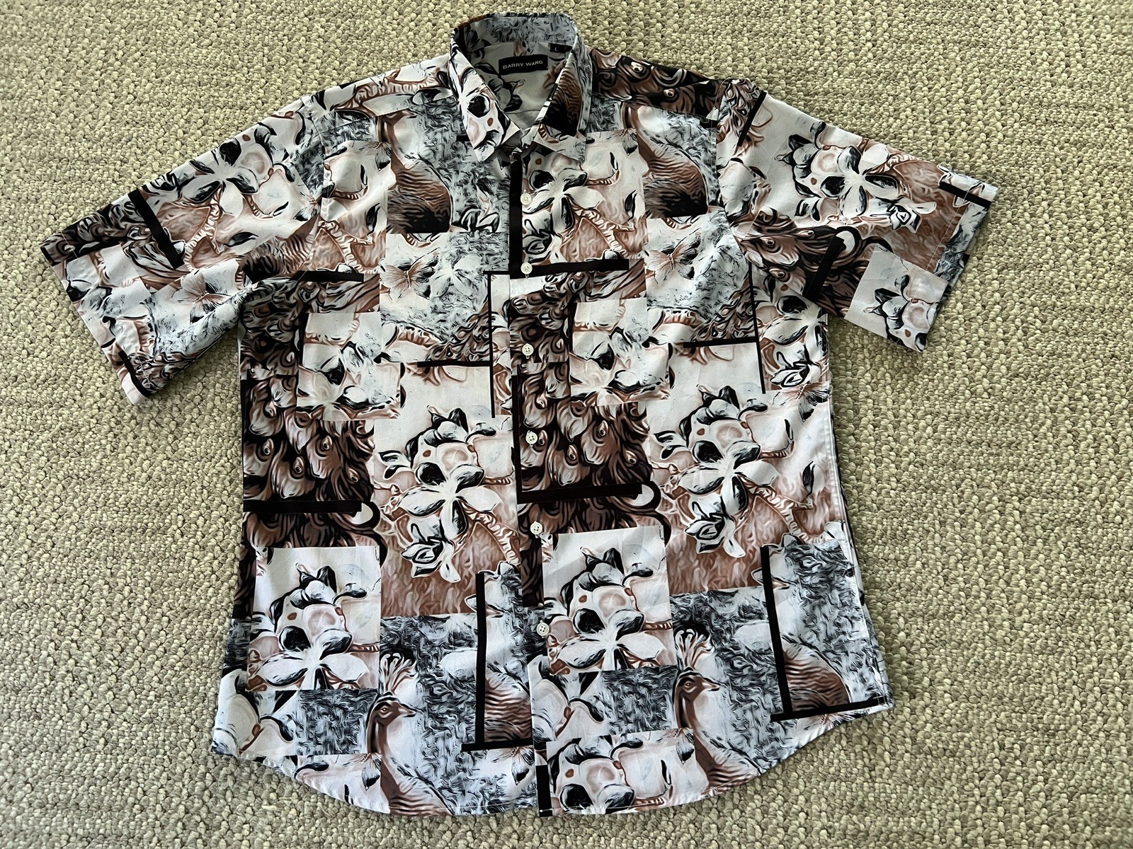 Barry Wang Men’s Dress short sleeve Shirt, Floral Multicolor Button Down Size L