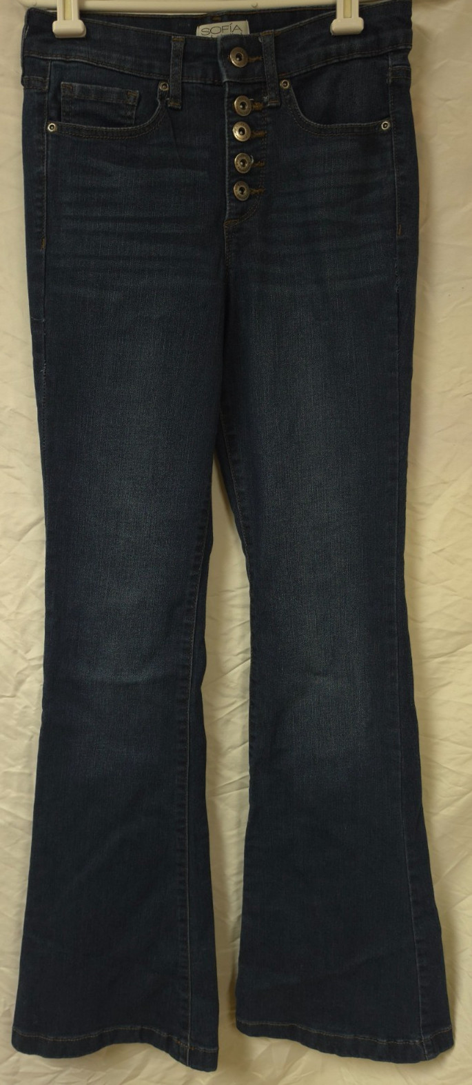 Sophia Vergara Melisa Flare Button Fly Dark Wash Mid Rise Stretch Jeans 2 26×33