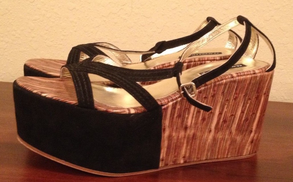 NEW Claudia Ciuti Black Strappy Wedge Platform Shoes Womens 10 M